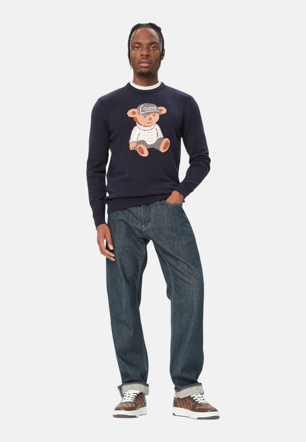 Maglione A Girocollo Uomo Guess Motivo orsetto Navin M6BR42Z1604