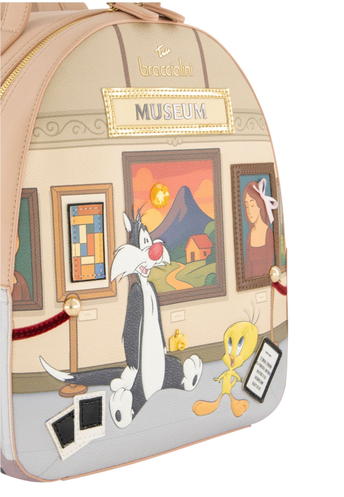 Zaino  Donna Braccialini Zaino compatto, Singolo con tracolle regolabili, Chiusura con zip, Due tasche interne, una con zip e una aperta, Stampa illustrata Looney Tunes, Dimensioni: 45 x 12 x 29 Cm Allround LT LT293YY