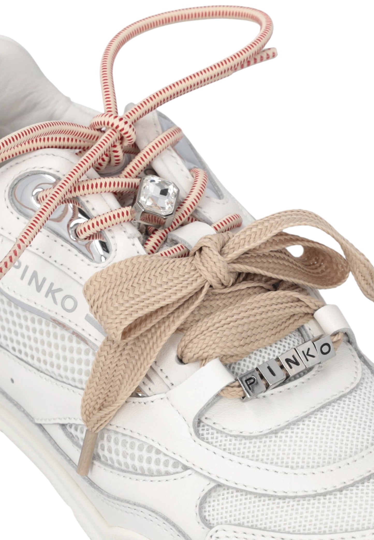 Sneakers Basse Donna Pinko In Pelle Di Vitello/Mesh Con Lacci Doppi, Cristallo E Charm Yulia 01 SS0185P132