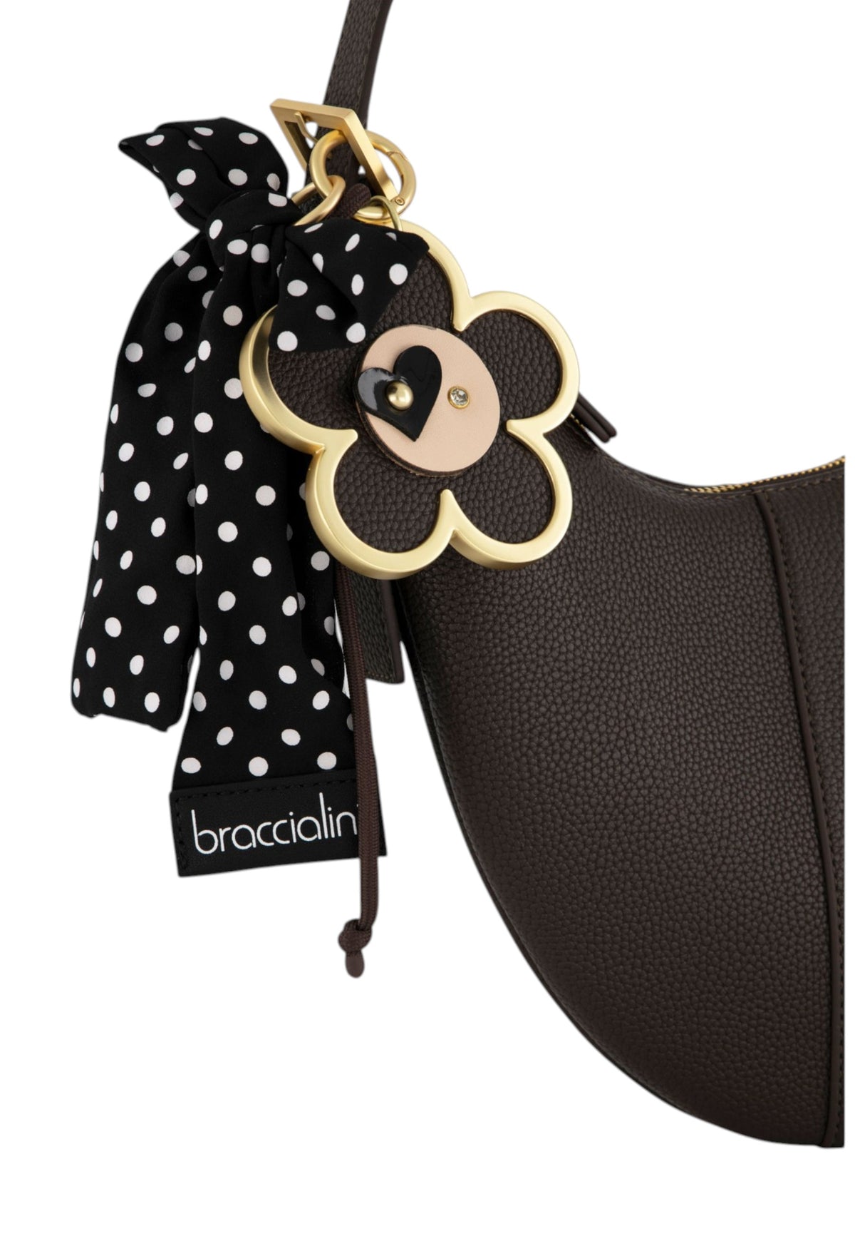 Borsa A Spalla Donna Braccialini Hobo, Singolo, Chiusura con zip, Una tasca interna portacellulare, Charm removibile con margherita e fiocco a pois, Dimensioni: 32.5 x 7 x 29 Cm Beth B19227YY