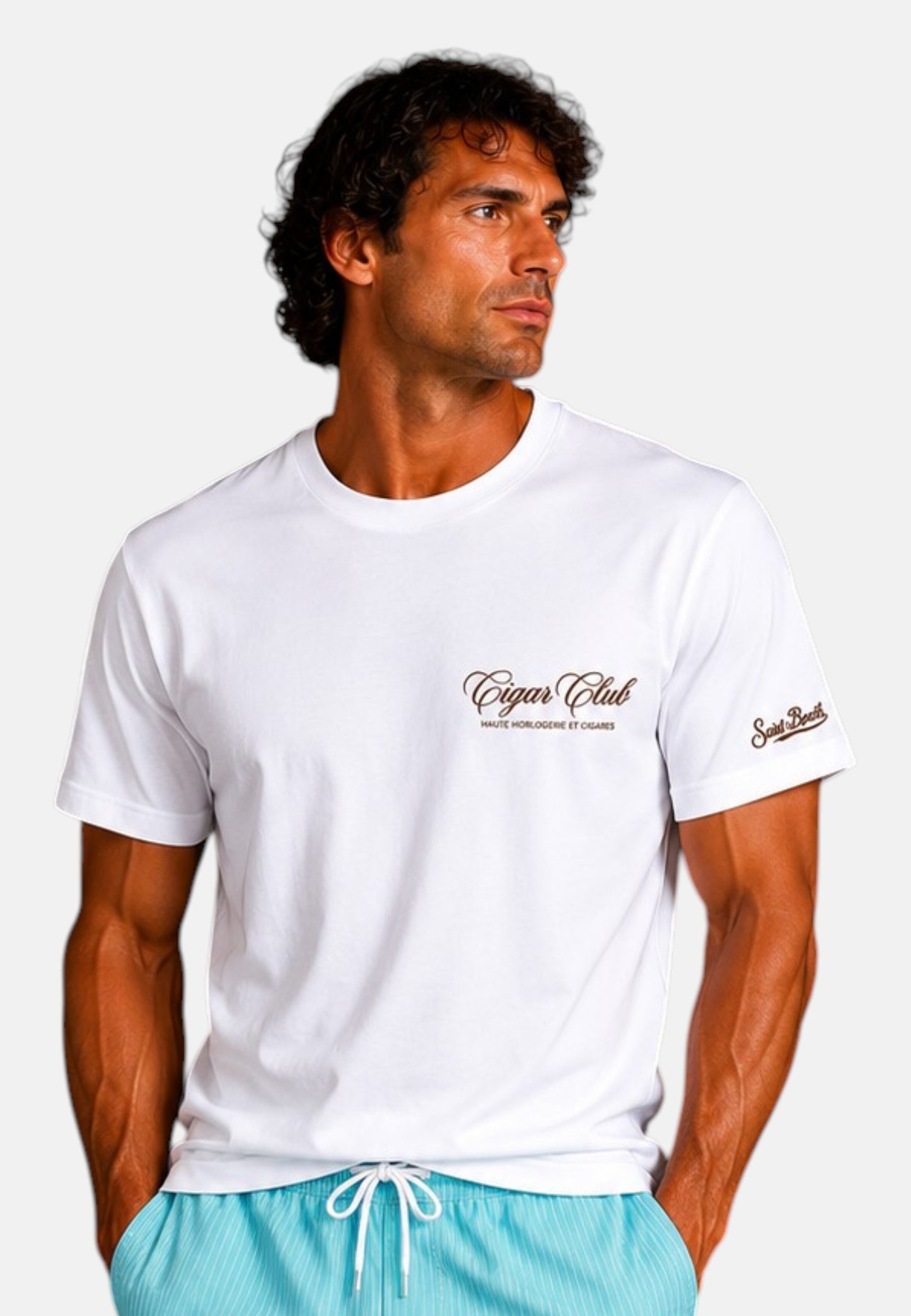 T-Shirt Manica Corta Uomo Mc2 Saint Barth Stampa/Ricamo Fronte E Retro Cigar Club Portland PRL0002