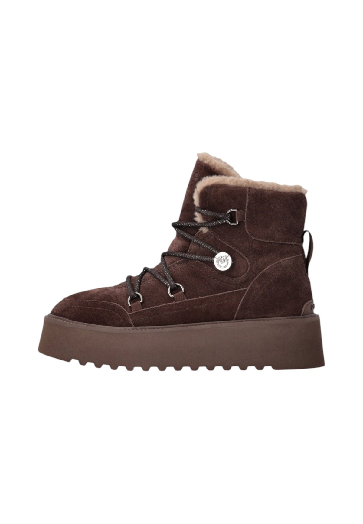 Stivaletti Polacchini Donna Pinko In Camoscio Con Lacci, Interno Effetto Pelliccia E Fondo Carrarmato Martina 01 SD0567P002