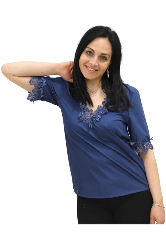 Blusa Manica Corta Donna White Wise Scollo A V  WW28223