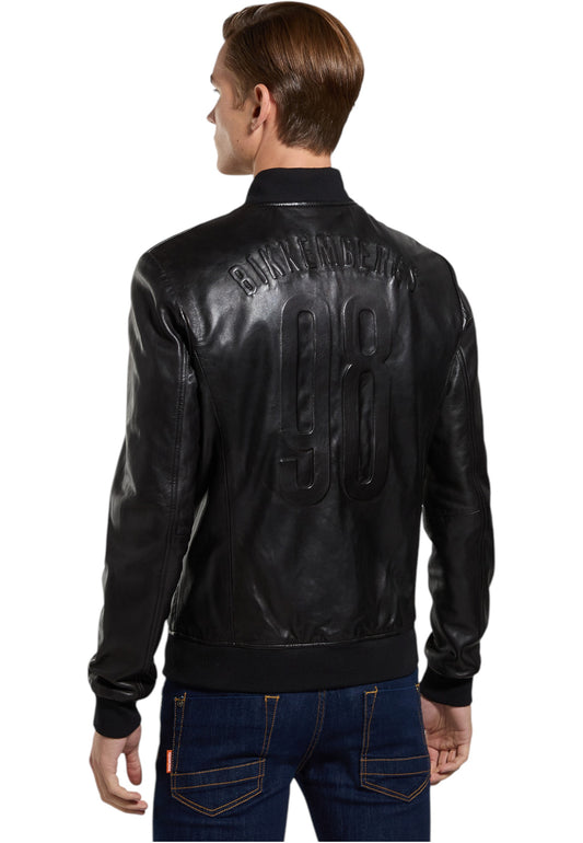 Giacca In Pelle Uomo Bikkembergs Con Motivi Decorativi In Rilievo