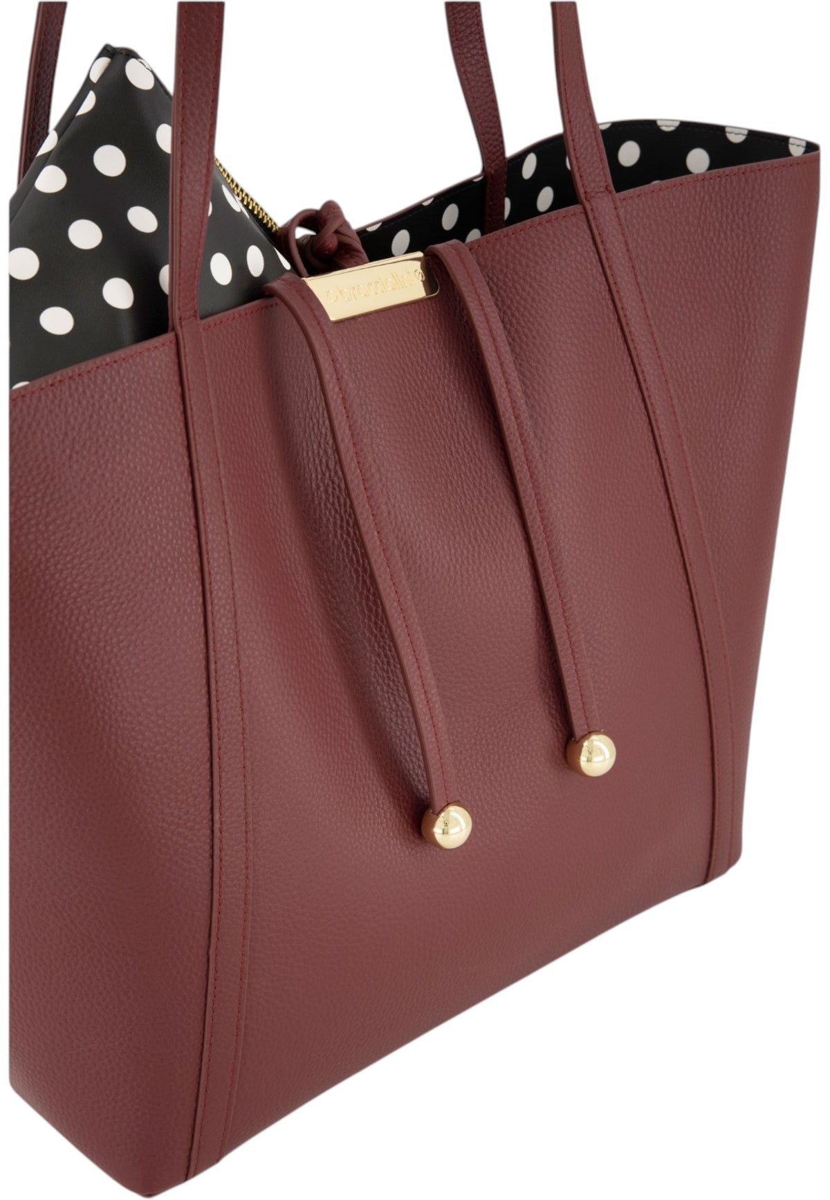 Borsa A Spalla Donna Braccialini Reversibile, Manico doppio, Chiusura con coulisse, Design reversibile con interno a pois, Dimensioni: 45 x 11 x 30 Cm Double B19323PP