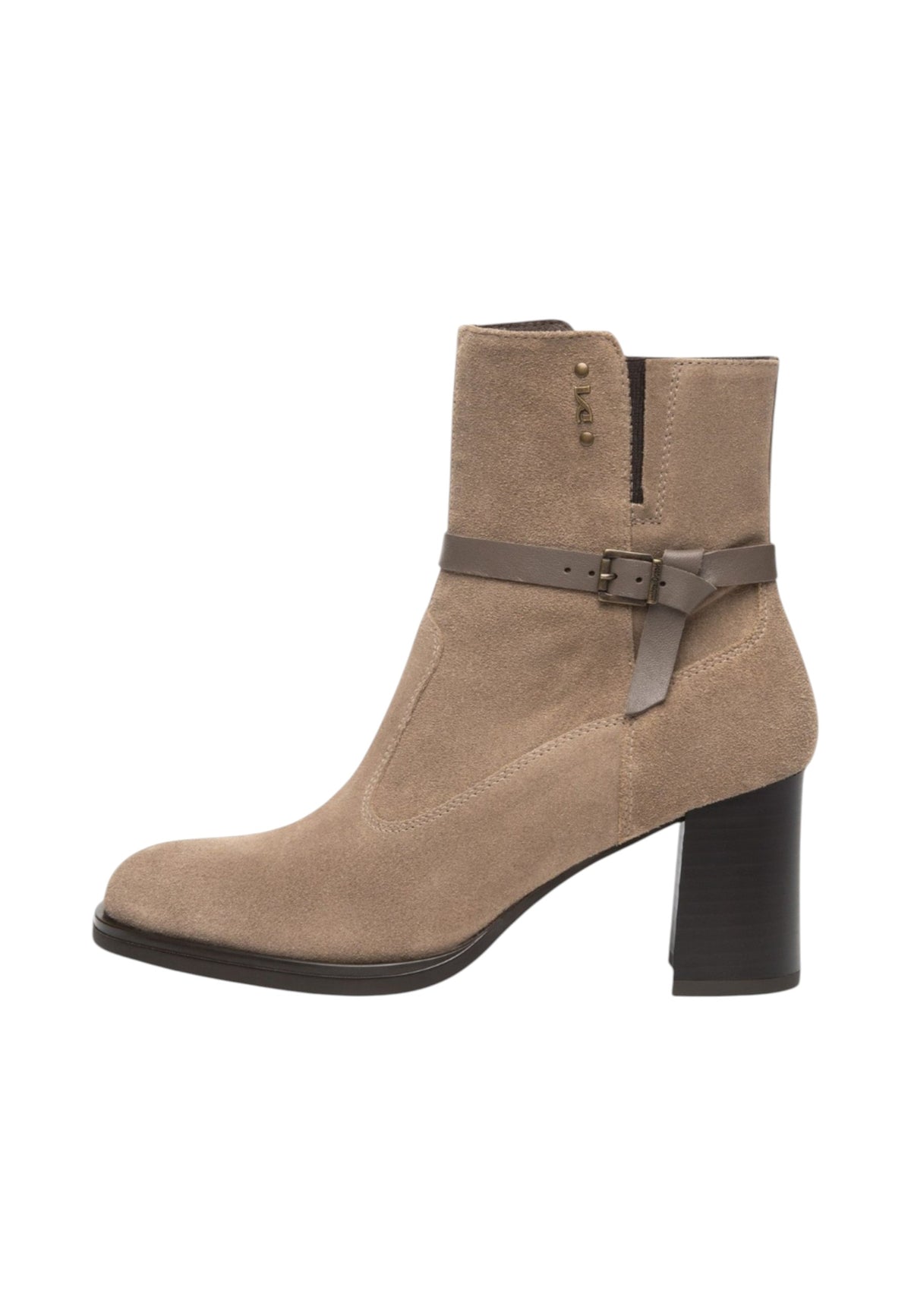 Stivaletti Con Tacco Donna Nero Giardini Tomaia in pelle scamosciata, cinturino decorativo con fibbia, chiusura laterale con zip, punta tonda, tacco largo, Made in Italy  I617241D