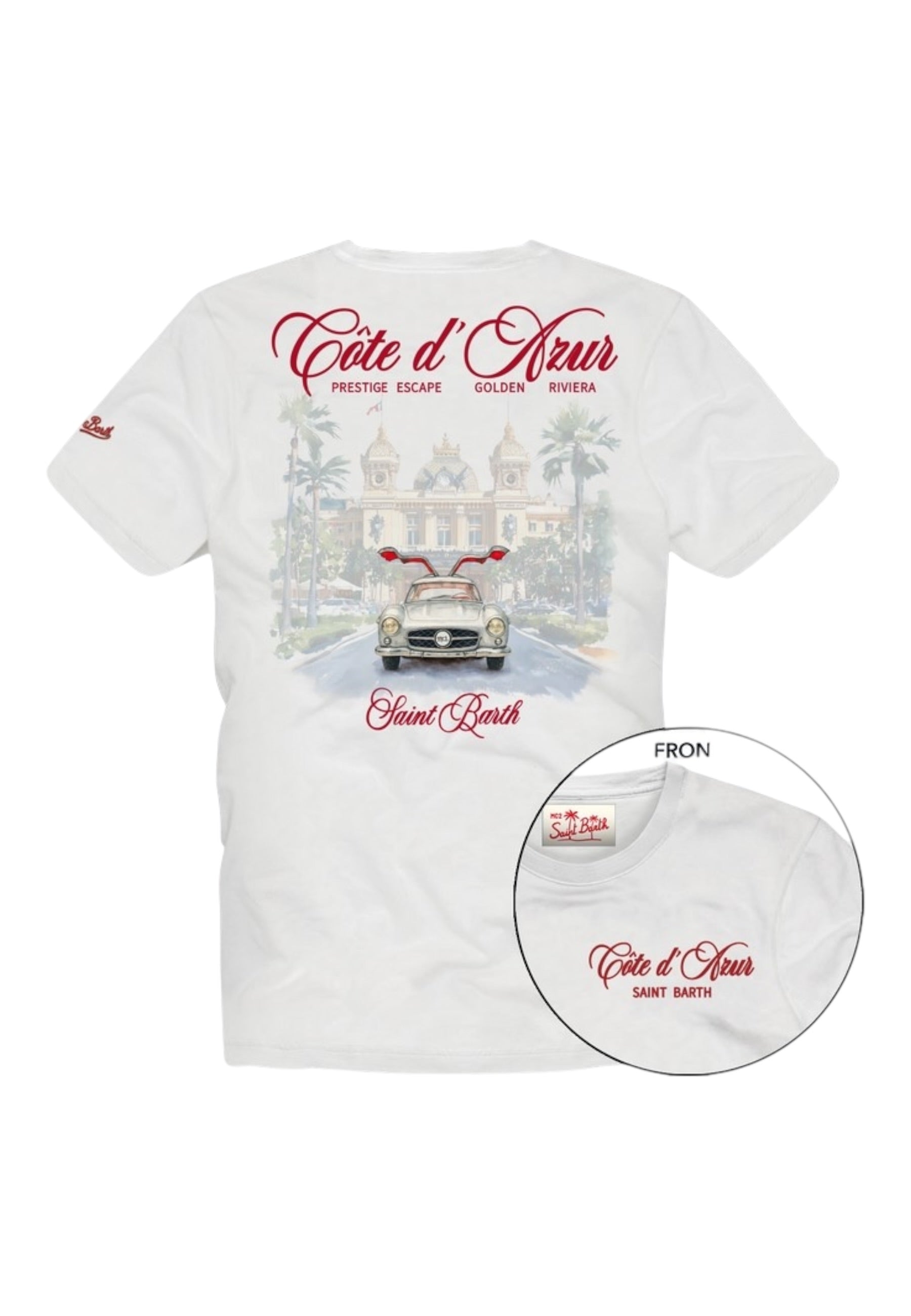 T-Shirt Manica Corta Uomo Mc2 Saint Barth Stampa/Ricamo Fronte E Retro Cote Azure Escape Portland PRL0002