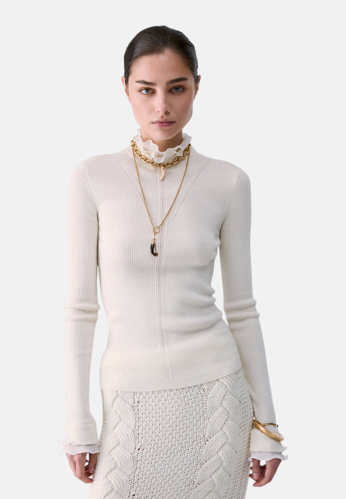 Maglia Collo Alto Donna Liu Jo A Costine Con Volant Sulle Maniche  CF6043MA82O