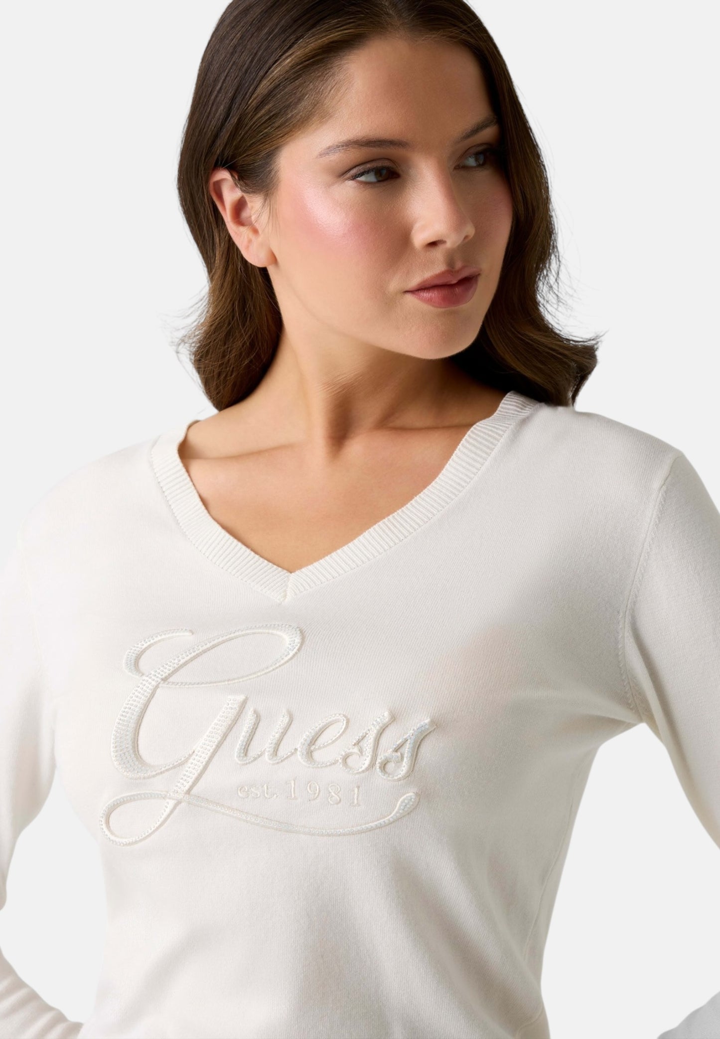 Maglia Scollo A V Donna Guess  Stephanie Logo W6RR50Z2NQ2