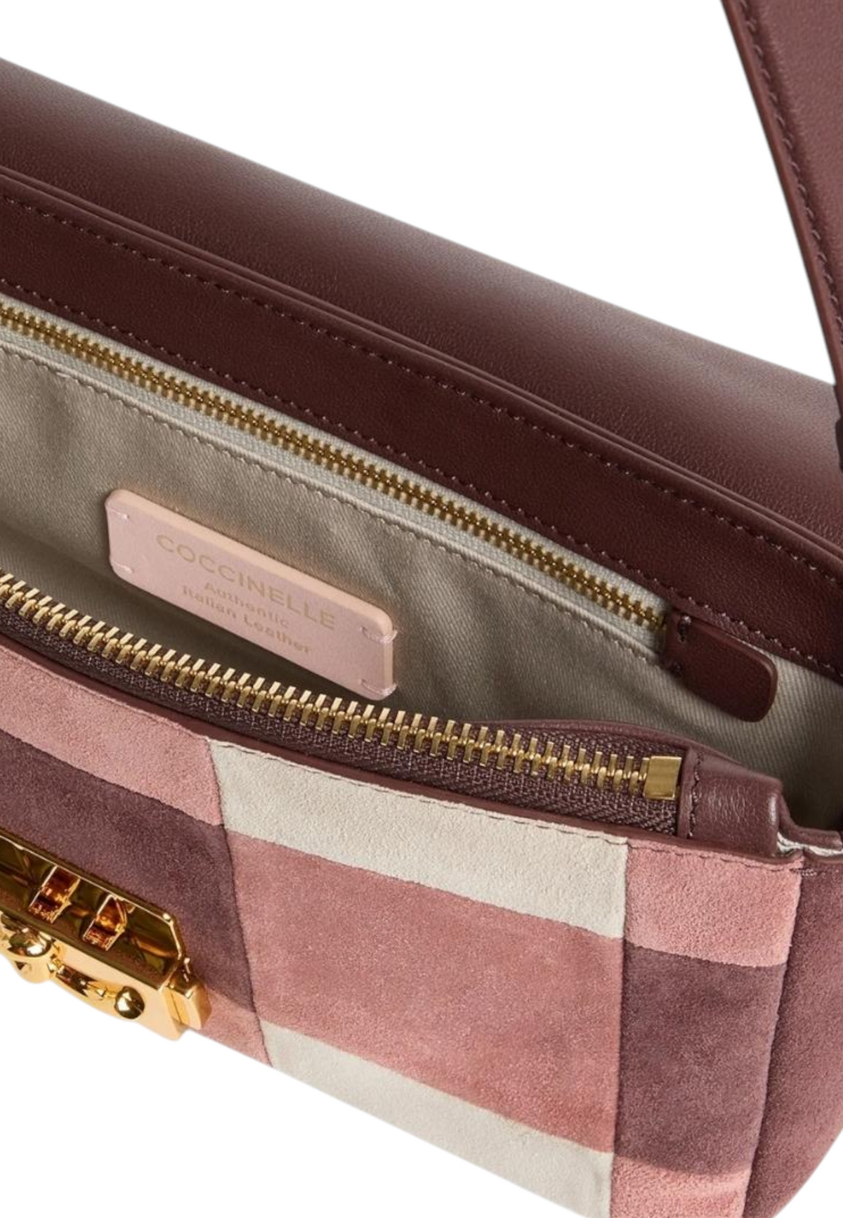 Borsa A Spalla Donna Coccinelle Motivo Vichy, In camoscio, Chiusura con dettaglio lock C-Me Lock Vi.p E1V5S120201
