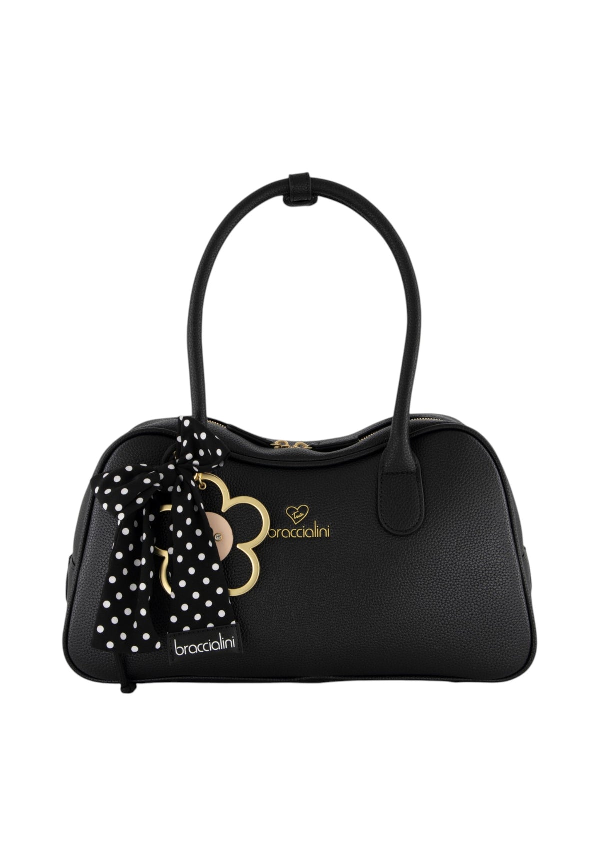 Borsa A Mano Donna Braccialini A Bauletto, Doppio con tracolla removibile e regolabile, Chiusura con zip, Una tasca interna portacellulare, Charm removibile con margherita e fiocco a pois, Dimensioni: 35 x 12.5 x 19 Cm Beth B19224YY