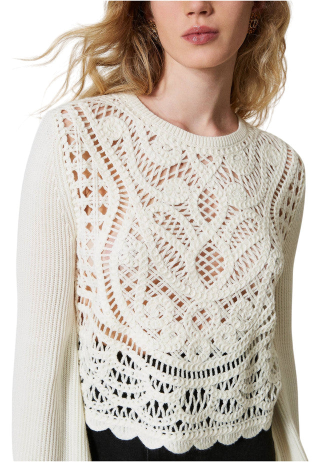 Maglione A Girocollo Donna Twinset In Maglia E Telaio Crochet  242TP3471