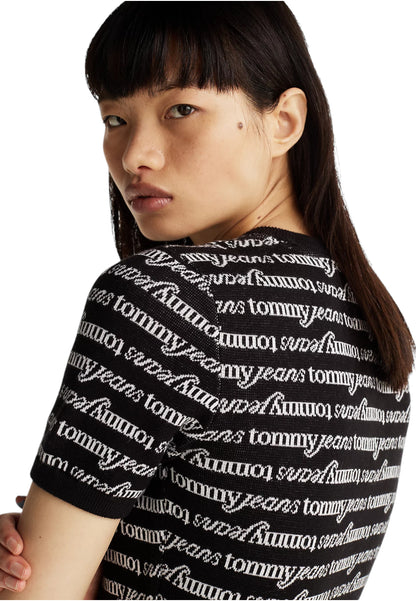 Vestito Corto Donna Tommy Jeans In Maglia Tjw Script Aop