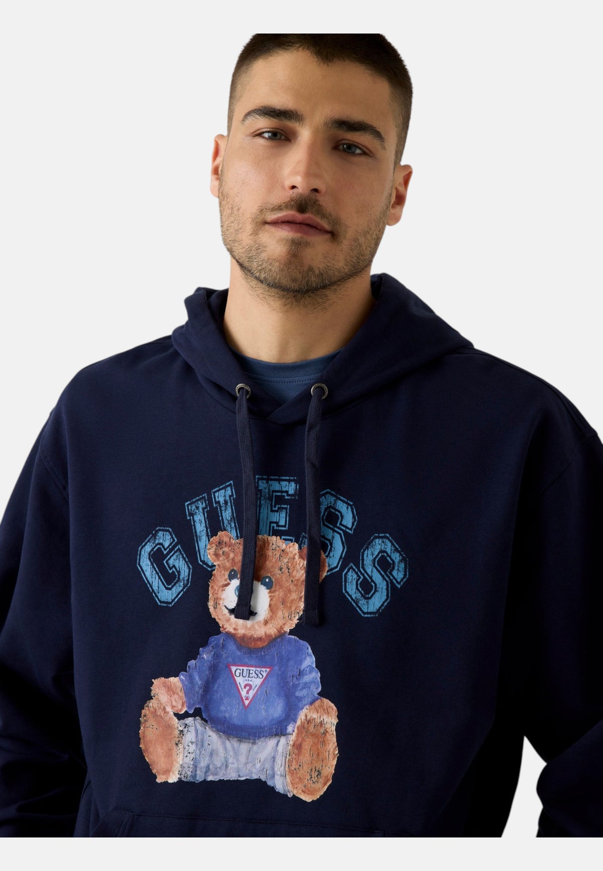 Felpa Con Cappuccio Uomo Guess Motivo orsetto, Interno garzato  M6YQ38K5436