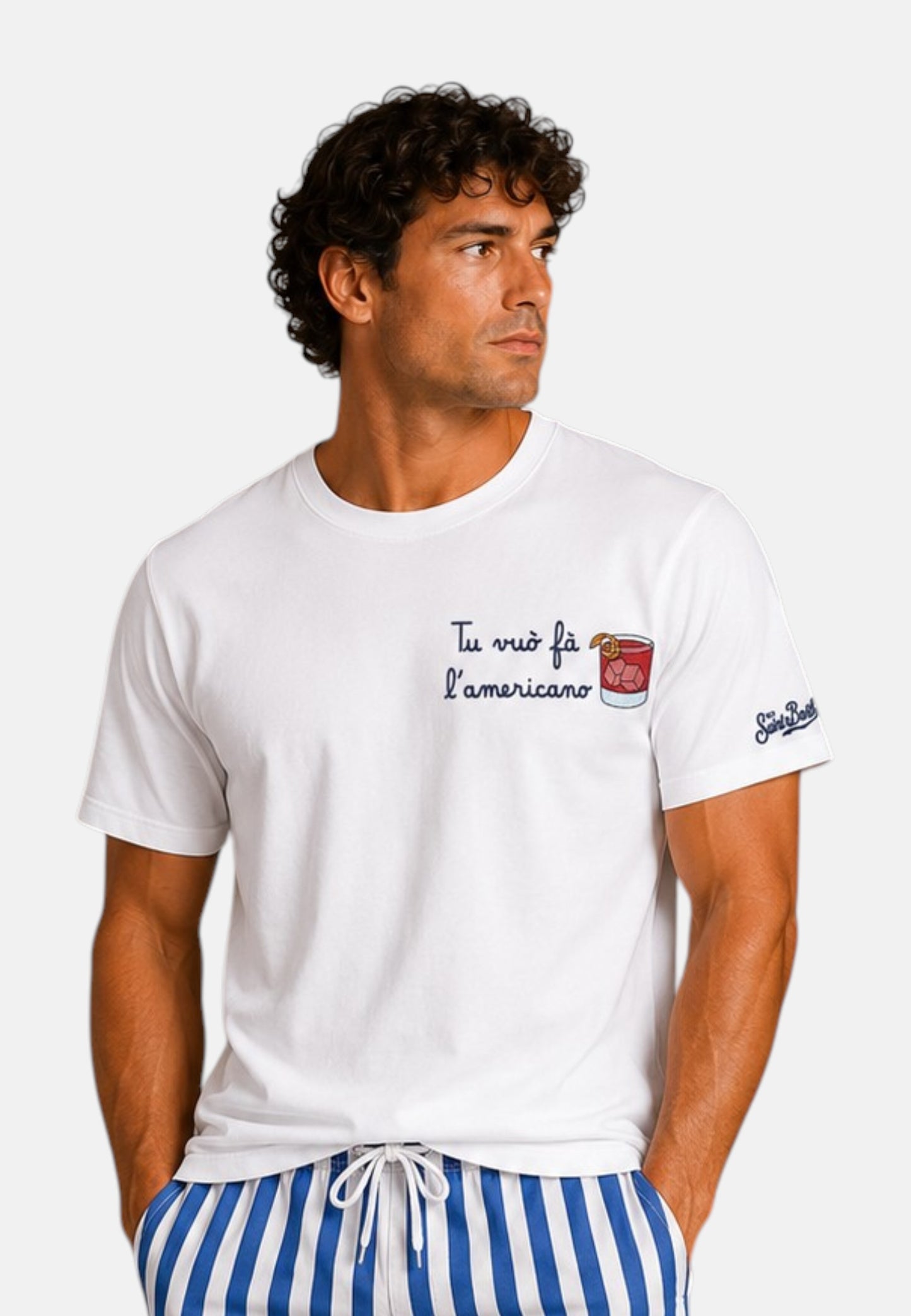 T-Shirt Manica Corta Uomo Mc2 Saint Barth Stampa E/O Ricamo Frontale Americano Portofino POT0001