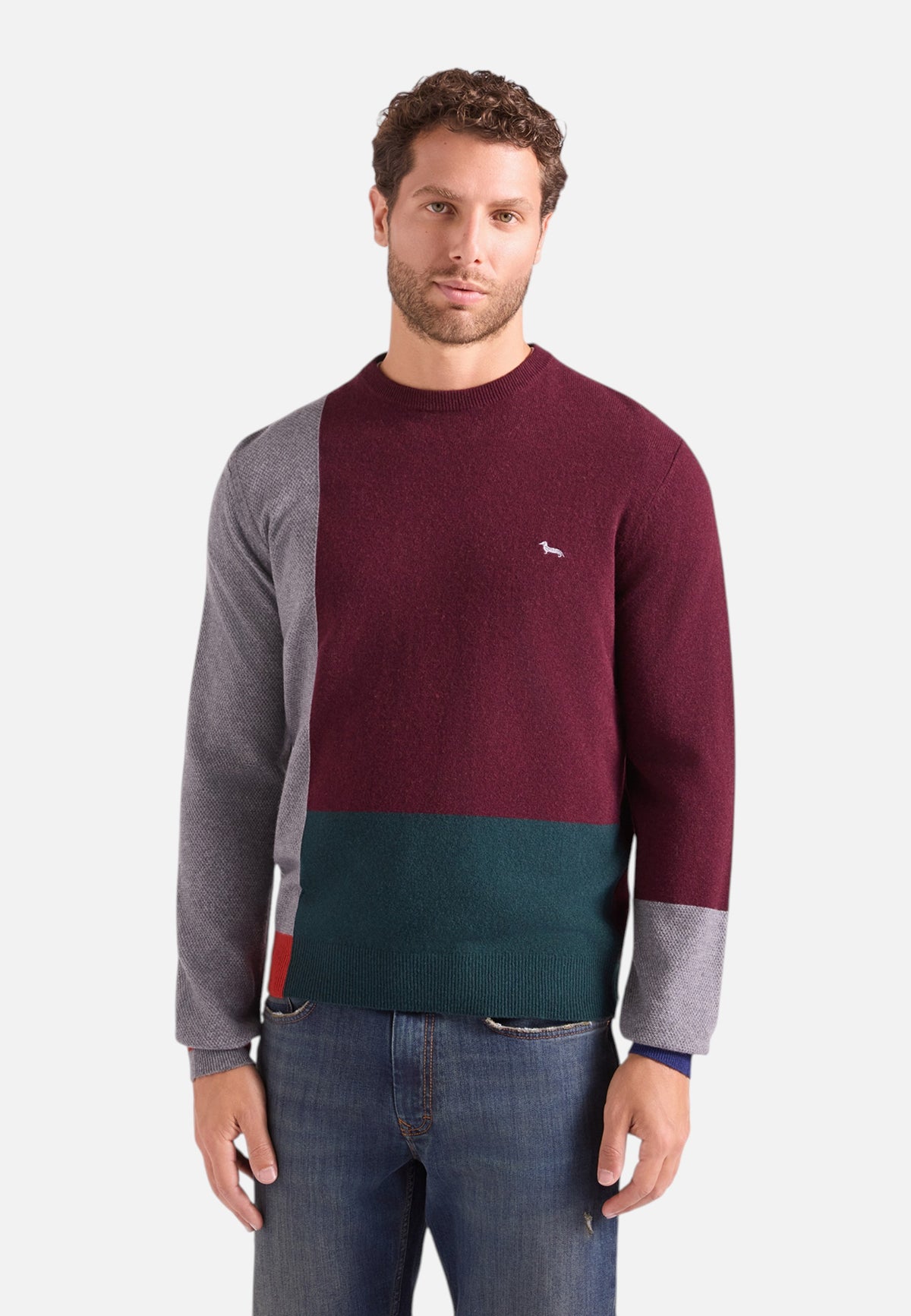 Maglione A Girocollo Uomo Harmont & Blaine Misto lana e cashmere, Design color block, Regular Fit, Finiture a costine, Logo Harmont & Blaine  HRR898030187