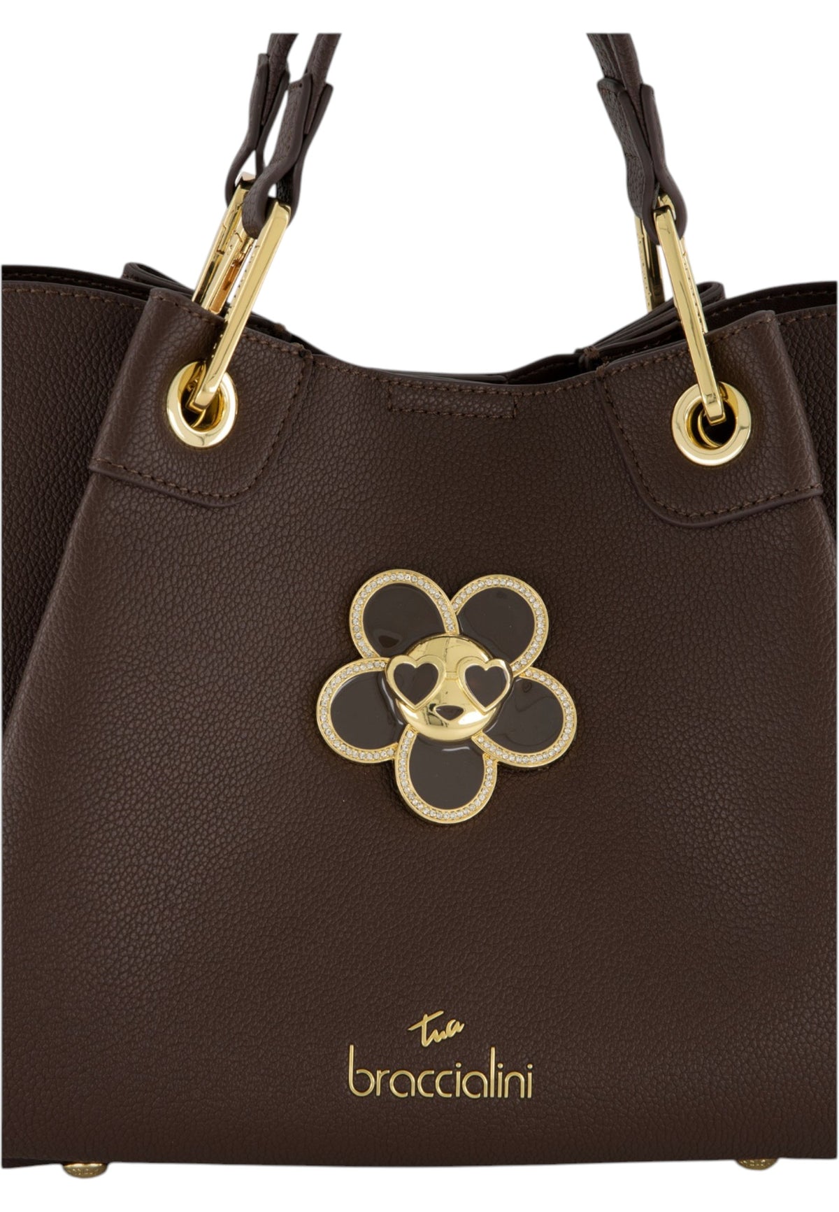 Borsa A Mano Donna Braccialini A Bauletto, Doppio con tracolla removibile e regolabile, Chiusura con clip, Con pochette interna removibile, Charm gioiello a forma di margherita, Dimensioni: 31 x 13 x 23 Cm Amy Bijoux B19211YY