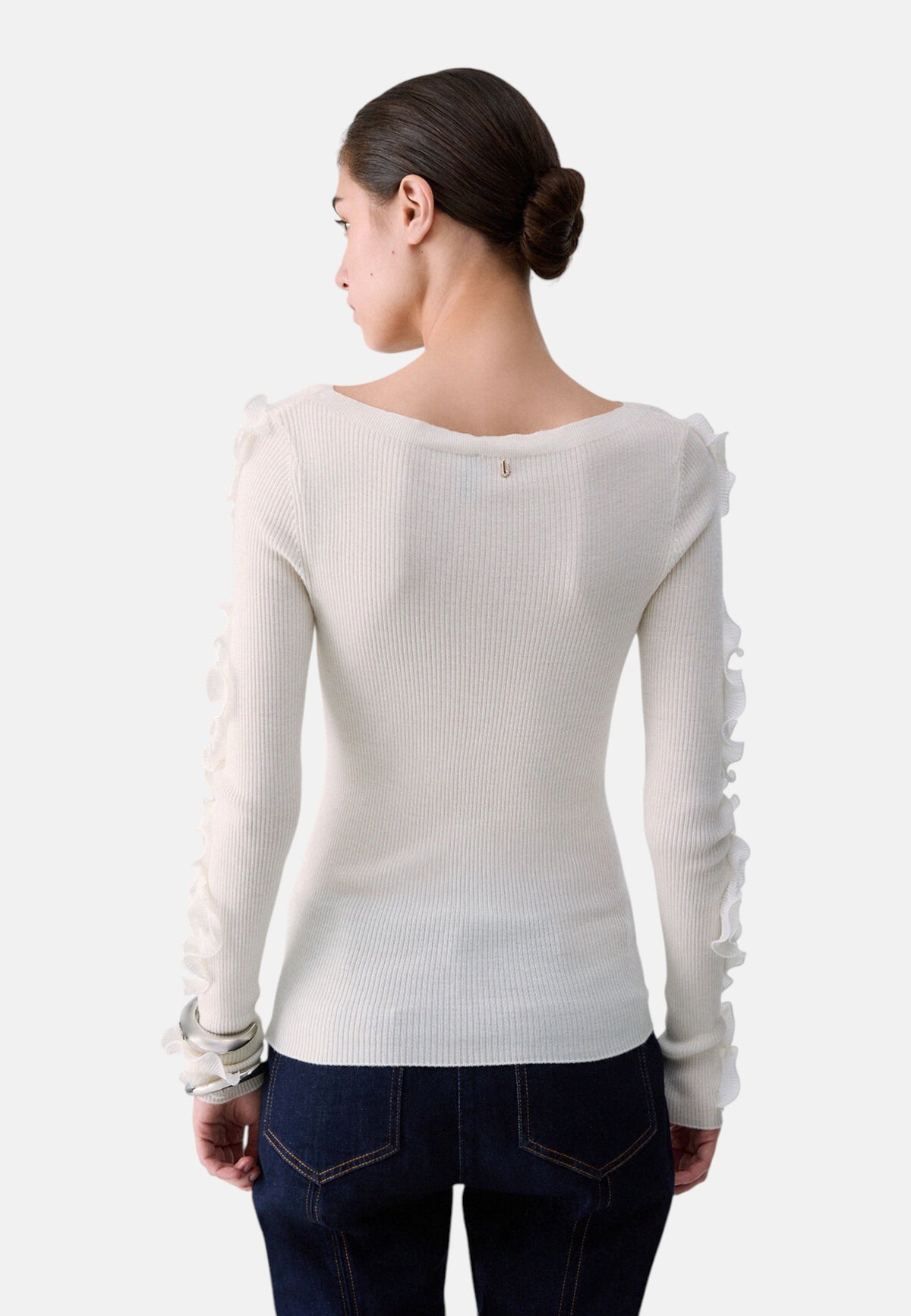 Maglia A Girocollo Donna Liu Jo A Costine Con Volant Sulle Maniche  CF6042MA82O
