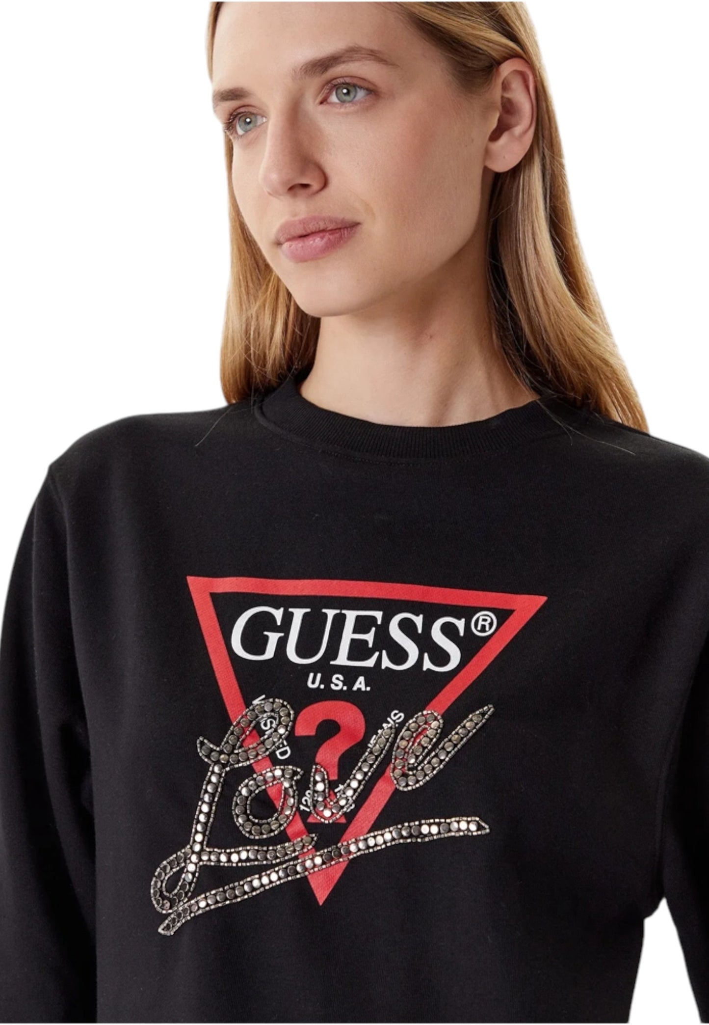 Felpa A Girocollo Donna Guess  Studded Love W5YQ06KB681