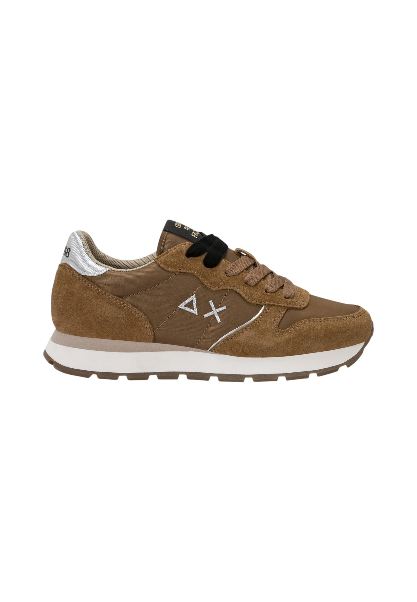 Sneakers Basse Donna Sun68 Stile Running, Nylon E Suede, Dettagli Laminati Ally Silver Gold Z46202
