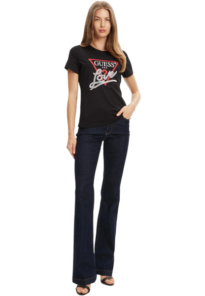 T-Shirt Manica Corta Donna Guess  Pearls Love Triangle W5YI40I3Z14