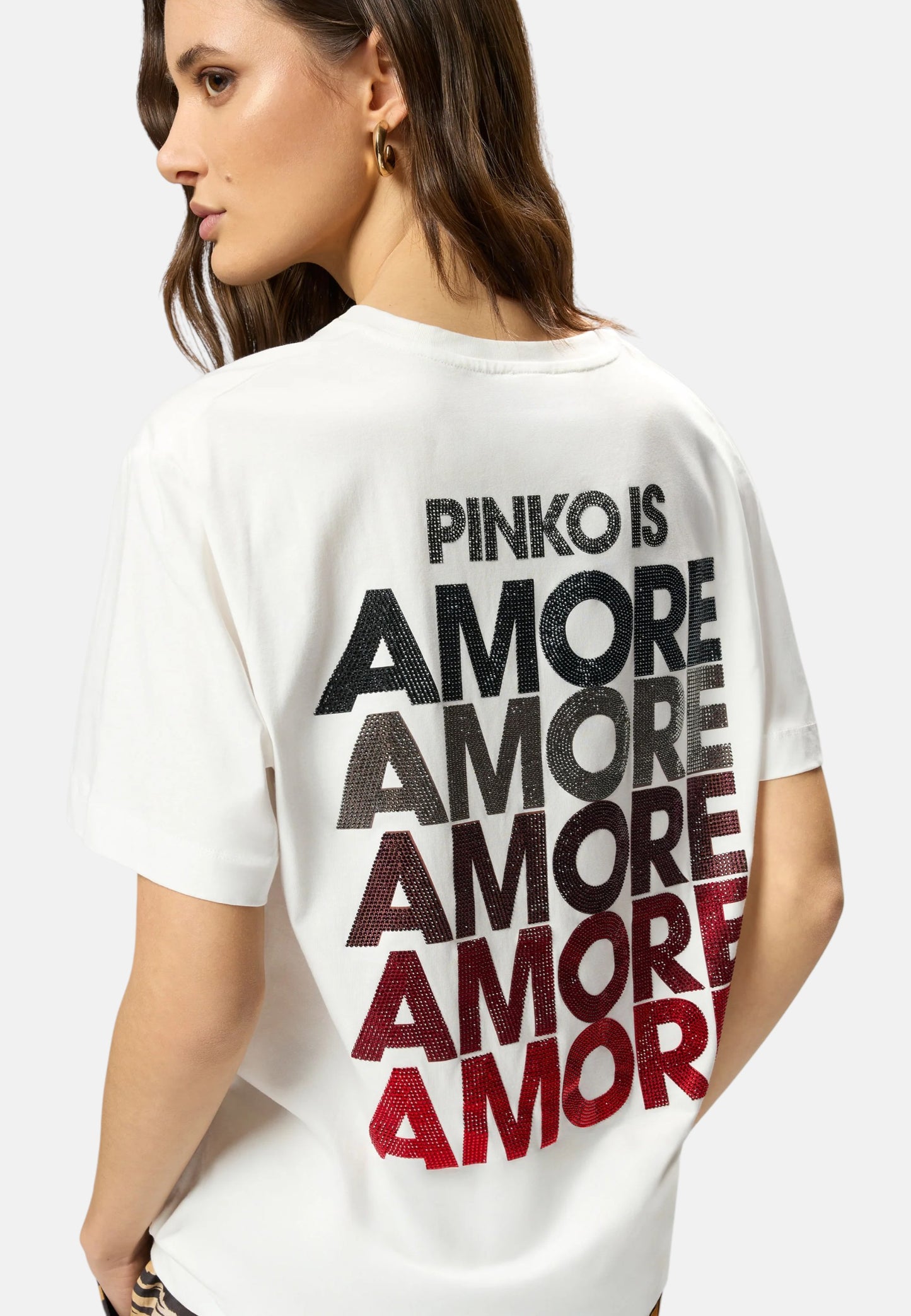T-Shirt Manica Corta Donna Pinko Con Logo Love Birds Ricamo Strepitoso 105526A33I