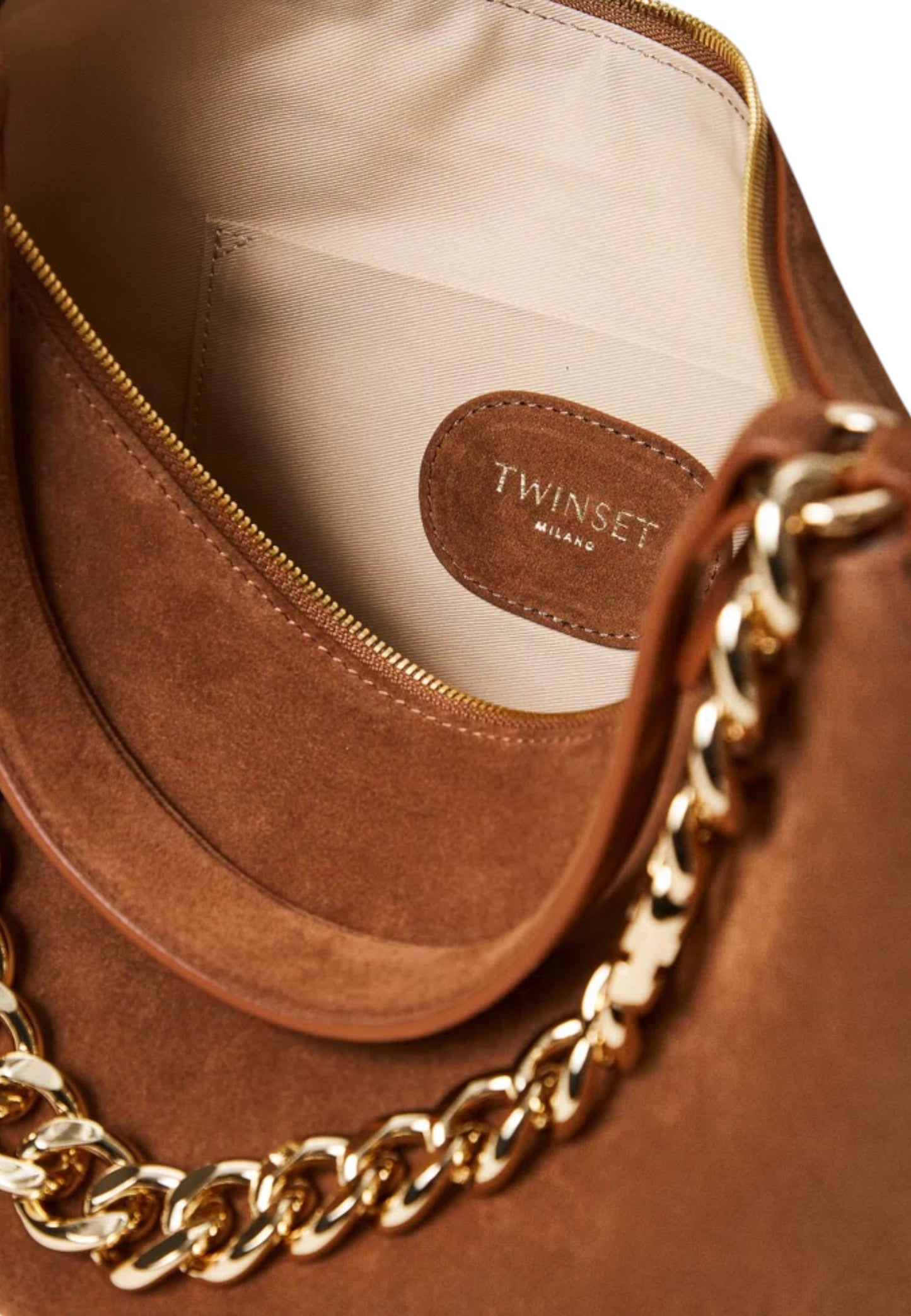 Borsa A Spalla Donna Twinset Grande In Camoscio Manico In Catena Logo  252TB7162