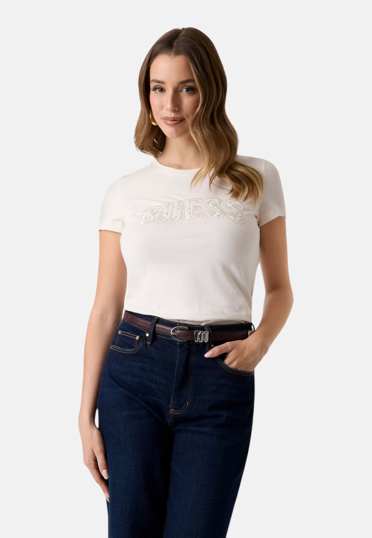 T-Shirt Manica Corta Donna Guess  Logo Lace W5GI04J1314