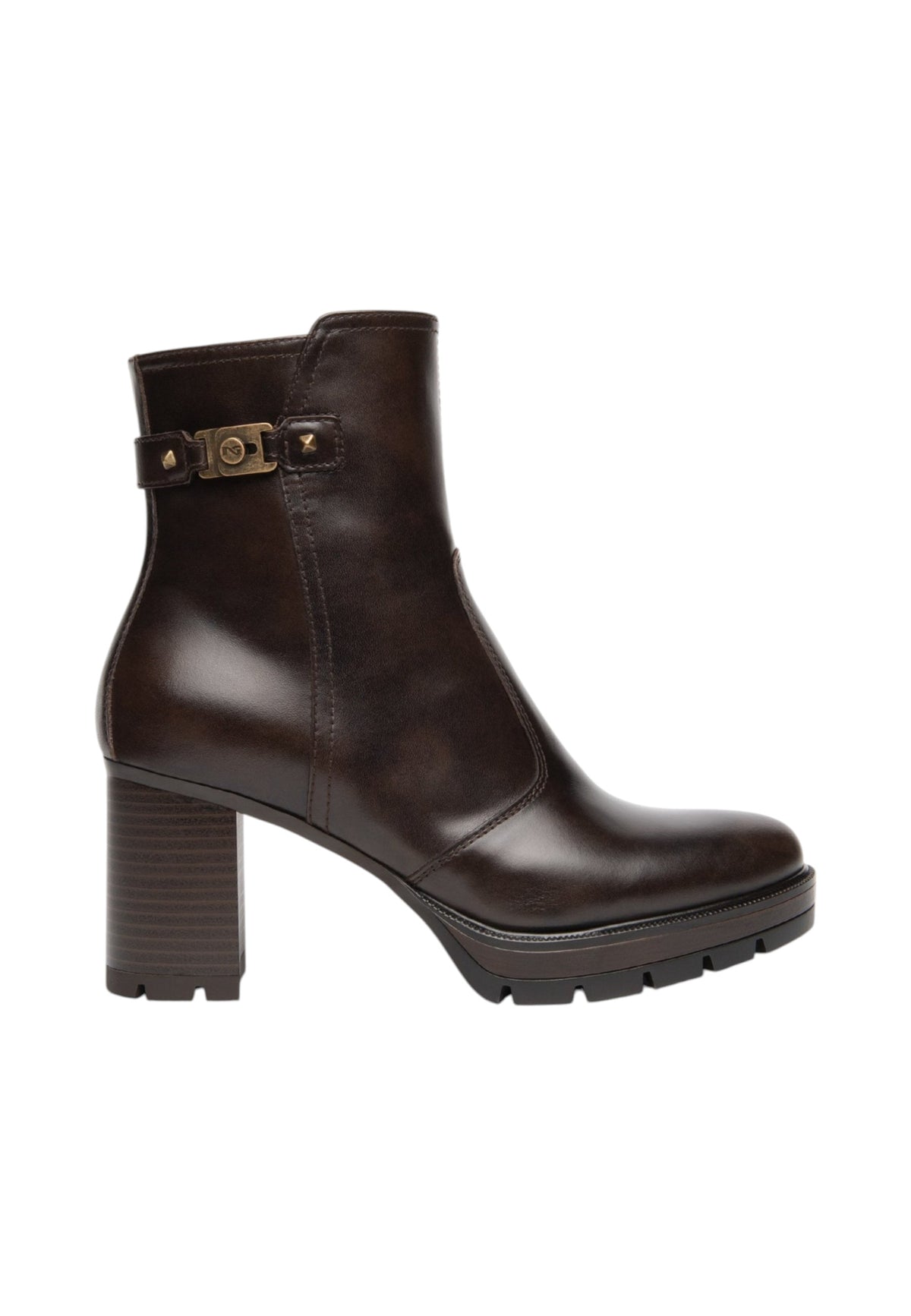 Stivaletti Con Tacco Donna Nero Giardini Tomaia in pelle, cinturino decorativo con fibbia, chiusura laterale con zip, tacco largo, suola carrarmato, Made in Italy  I618043D