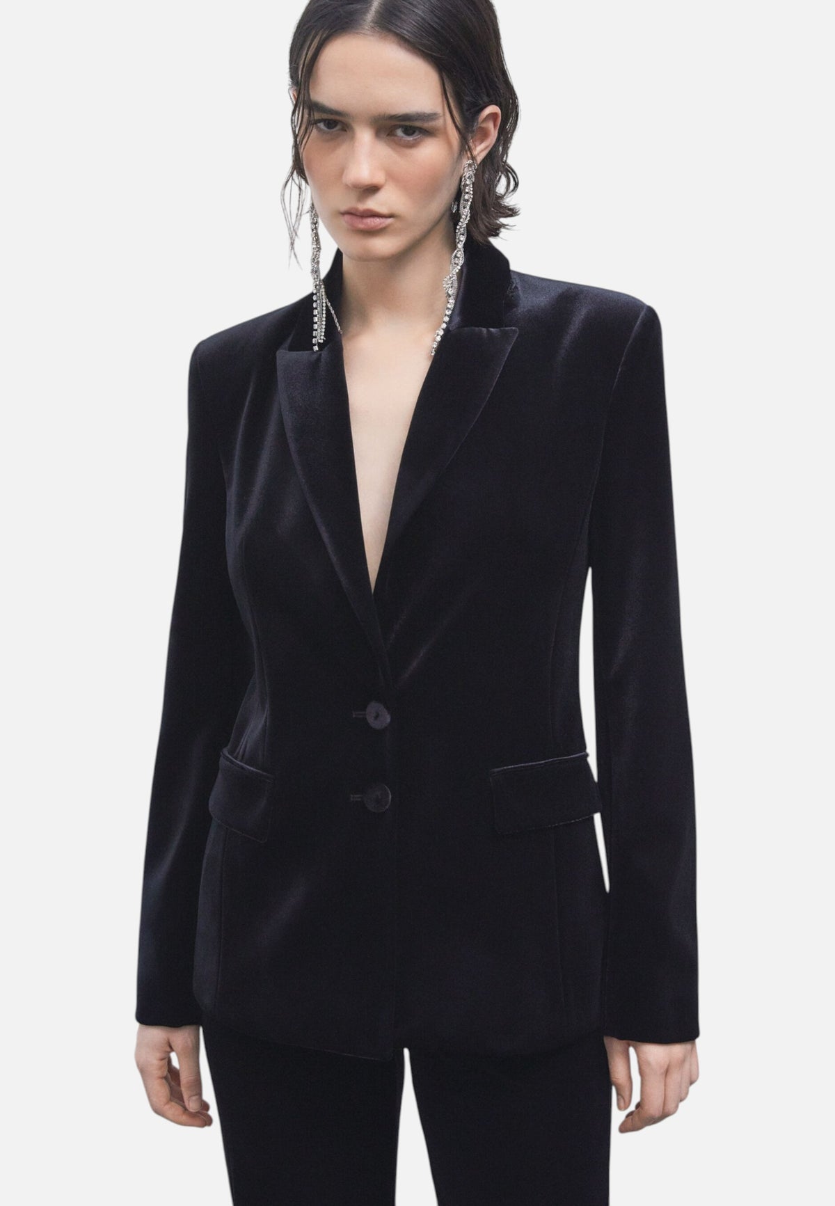 Giacca Blazer Donna Patrizia Pepe Velluto stretch, Vestibilit� regular, Linea sartoriale, Revers a lancia, Chiusura monopetto con due bottoni, Tasche frontali con patta, Dettaglio Fly, Made in Italy  2S0020J0085