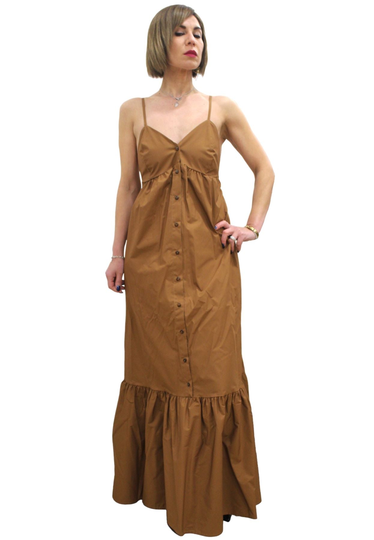 Vestito Lungo Donna White Wise Con Cintura  WW28813
