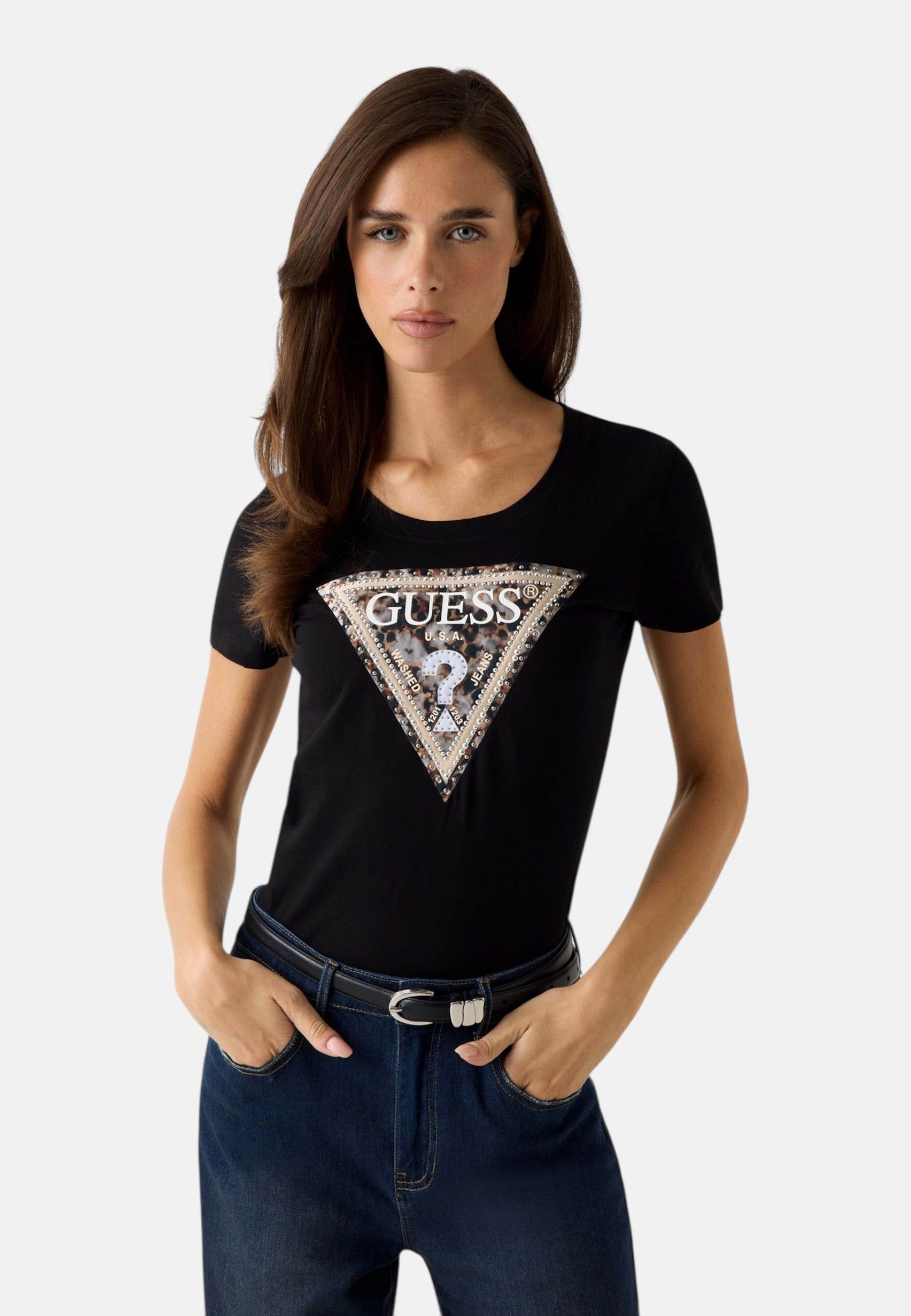 T-Shirt Manica Corta Donna Guess  Leo Triangle W6RI32J1314