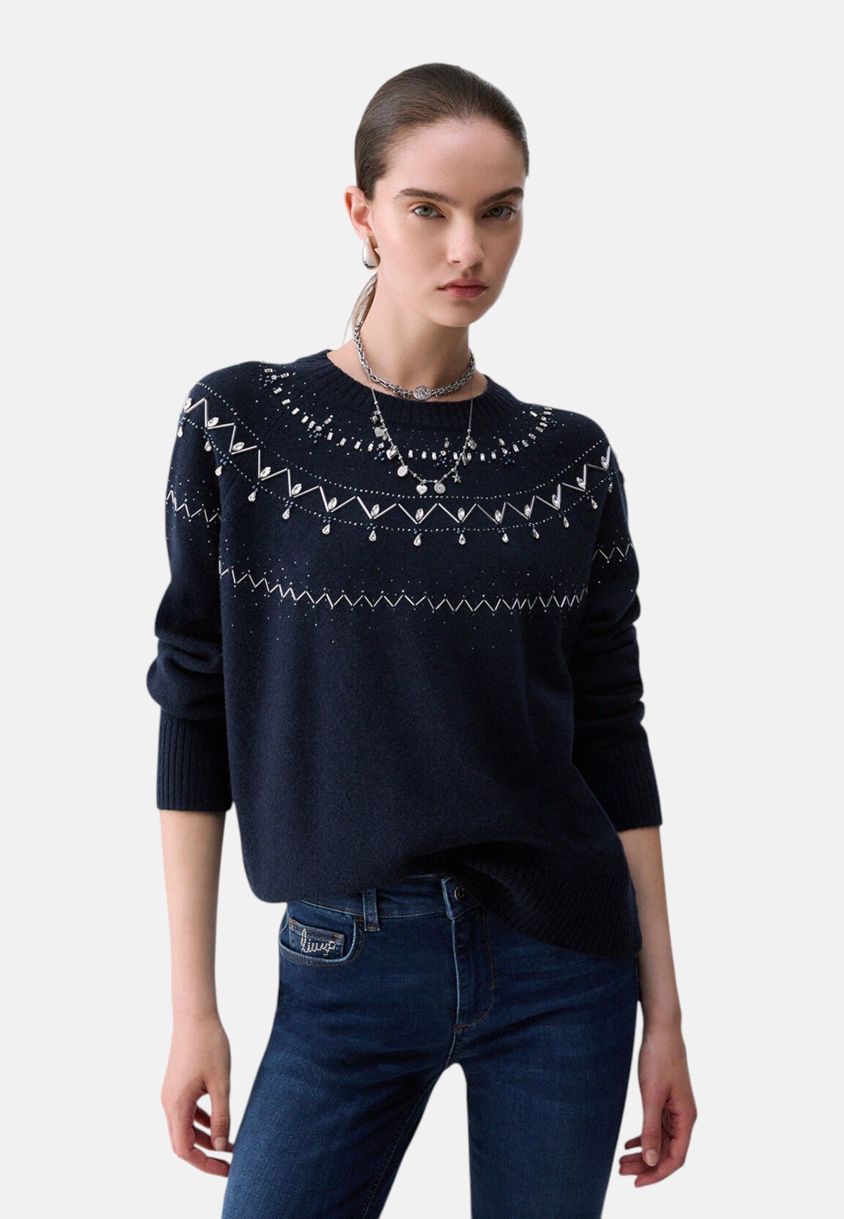 Maglia A Girocollo Donna Liu Jo Fair Isle Ricamata  WF6371MS009