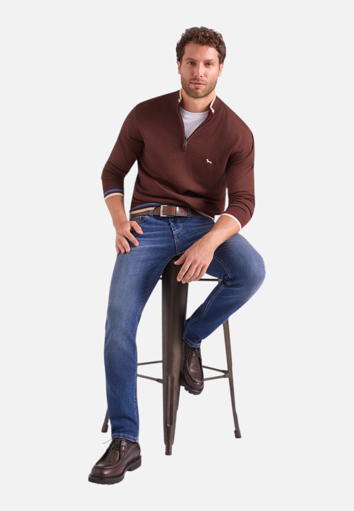 Maglia Collo Alto Uomo Harmont & Blaine Misto cotone e lana, Mezza zip, Design color block, Regular Fit, Finiture a costine, Logo Harmont & Blaine  HRR919030788