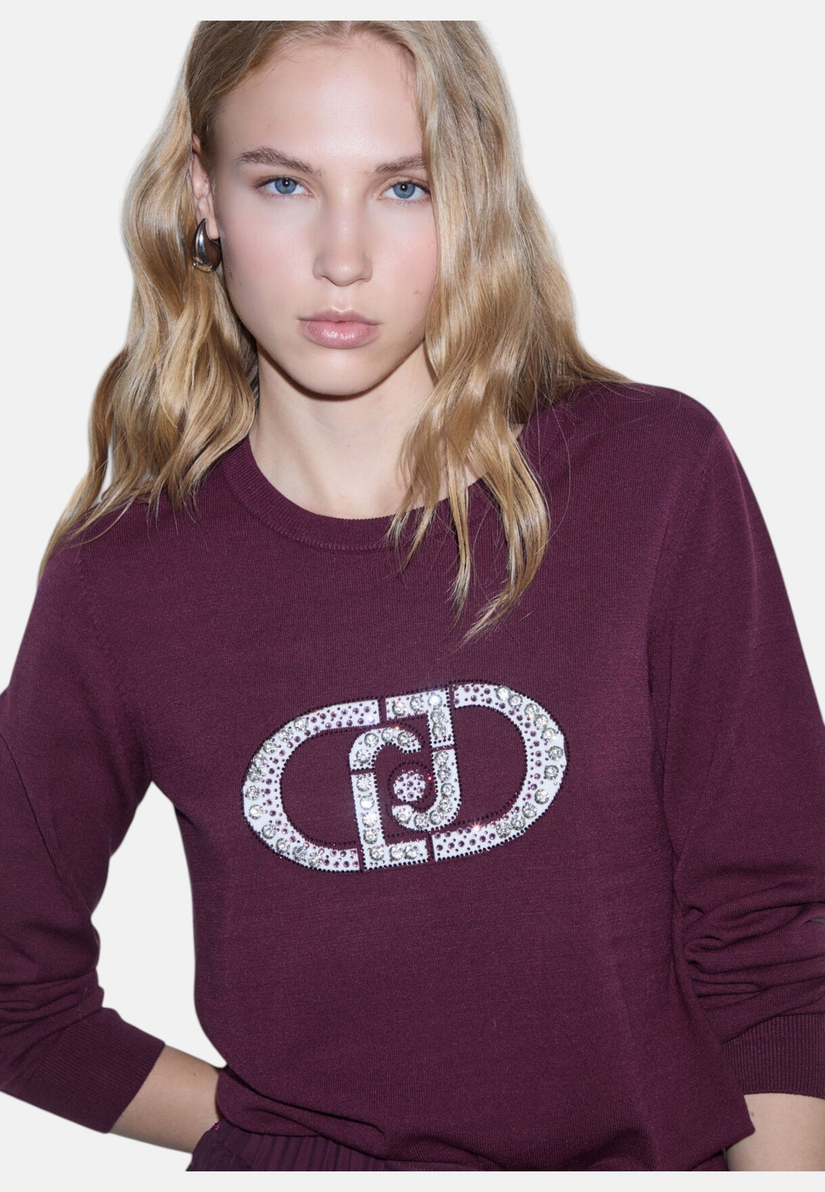 Maglione A Girocollo Donna Liu Jo Con Logo Gioiello LJ In Strass  TF6261MS63L