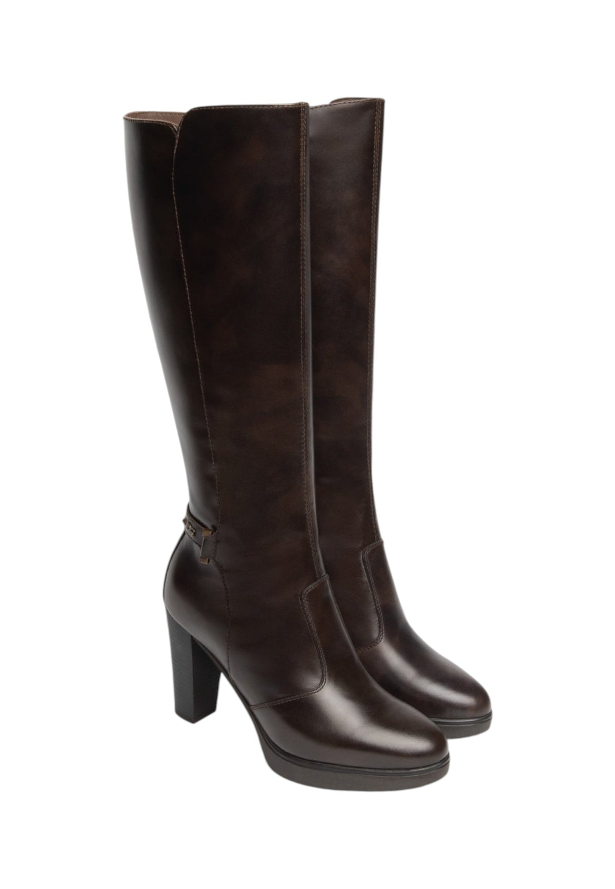 Stivali Con Tacco Donna Nero Giardini Tomaia in pelle, gambale alto, morsetto decorativo, chiusura laterale con zip, tacco largo, Made in Italy  I617951D