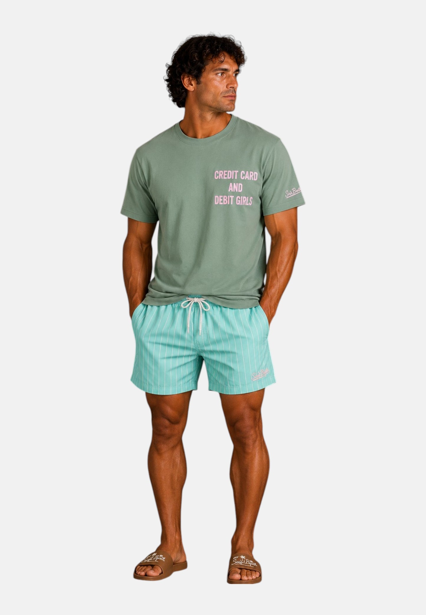 T-Shirt Manica Corta Uomo Mc2 Saint Barth Stampa/Ricamo Fronte E Retro Credit Card Portland PRL0002