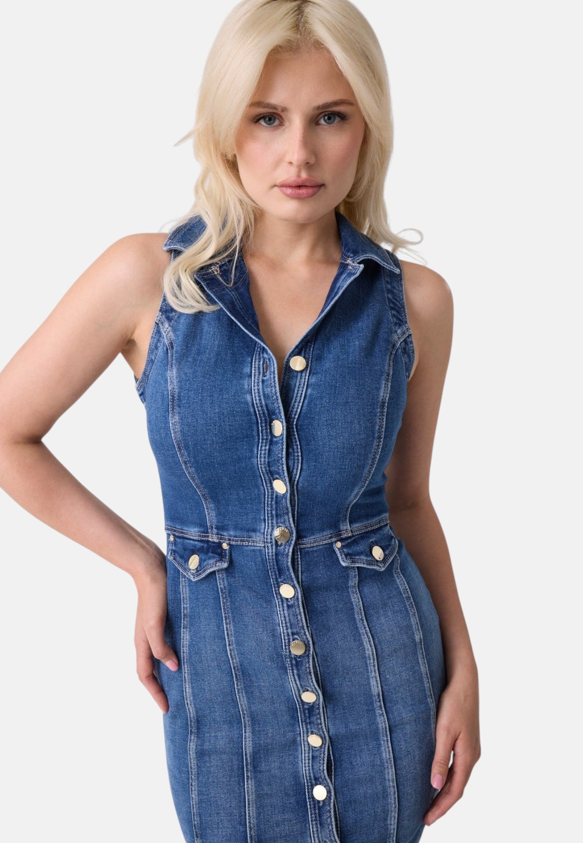Vestito Corto Donna Guess In Denim Destiny W6YK24D1763