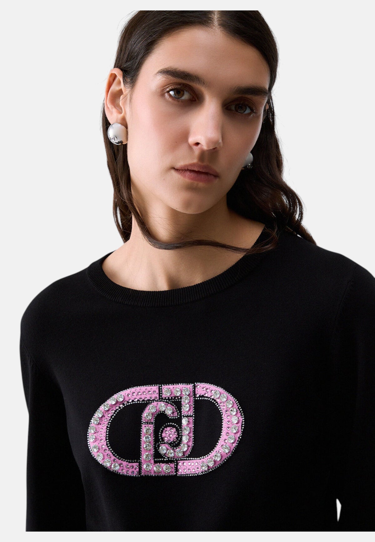 Maglione A Girocollo Donna Liu Jo Con Logo Gioiello LJ In Strass  TF6261MS63L