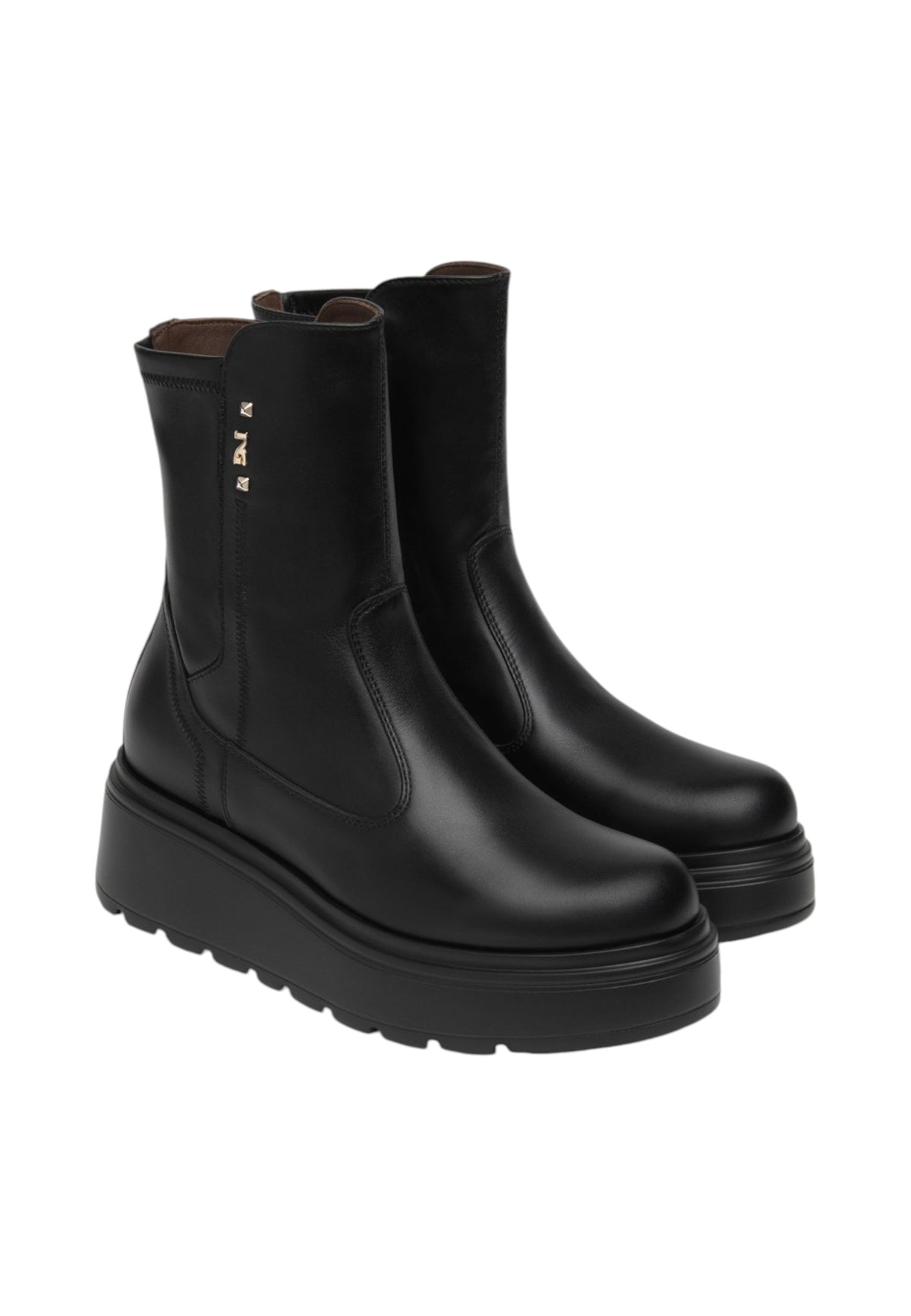 Stivaletti Chelsea Donna Nero Giardini Tomaia in pelle, chiusura laterale con zip, punta tonda, suola platform carrarmato, Made in Italy  I618110D