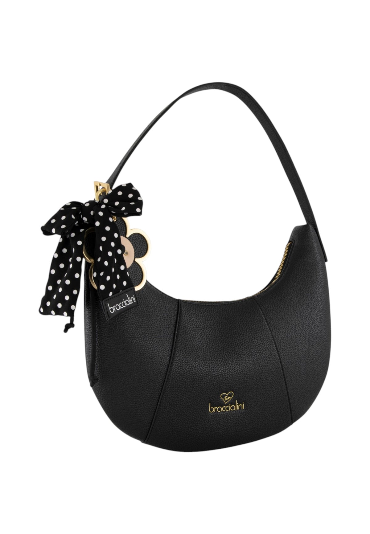 Borsa A Spalla Donna Braccialini Hobo, Singolo, Chiusura con zip, Una tasca interna portacellulare, Charm removibile con margherita e fiocco a pois, Dimensioni: 32.5 x 7 x 29 Cm Beth B19227YY