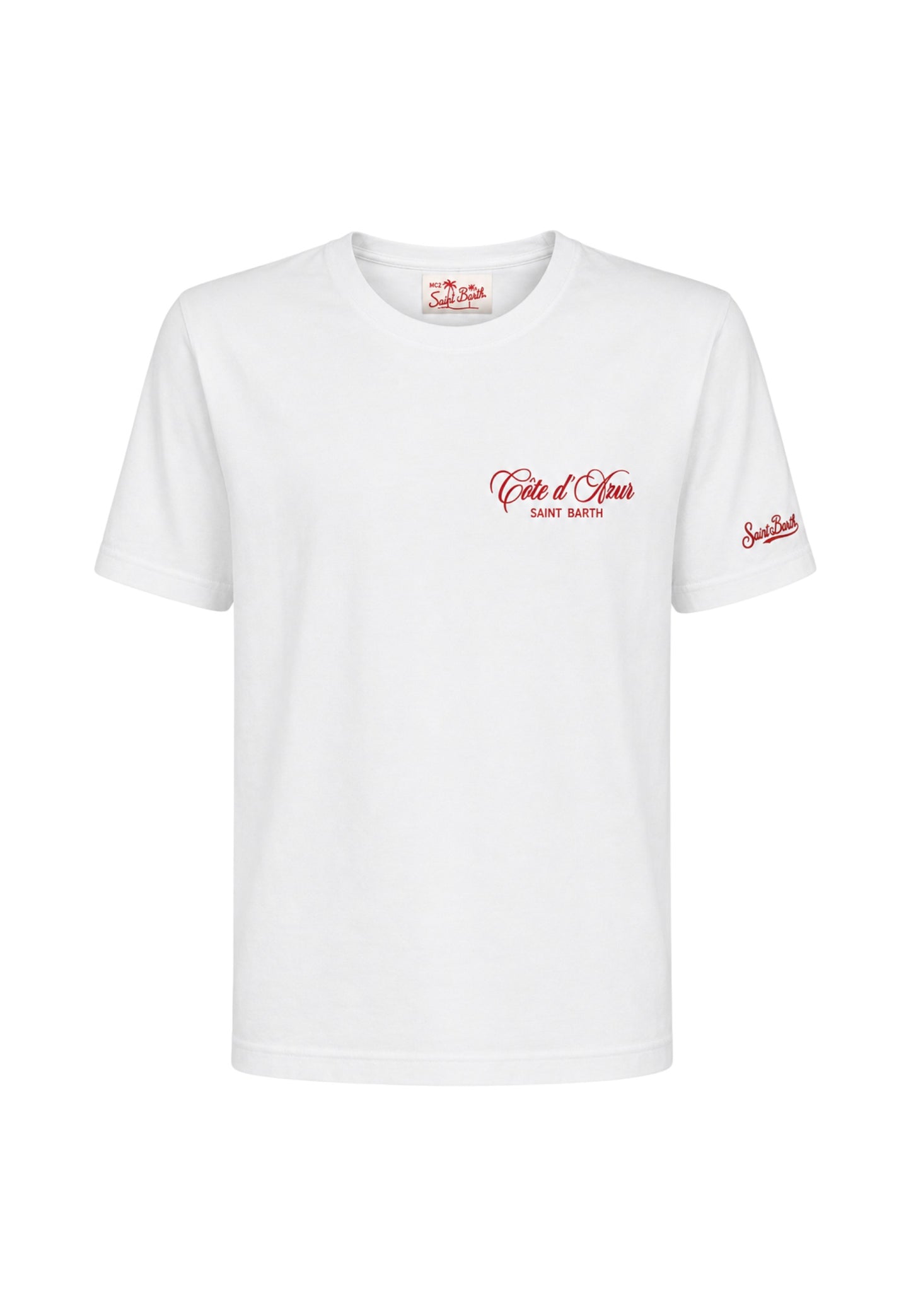 T-Shirt Manica Corta Uomo Mc2 Saint Barth Stampa/Ricamo Fronte E Retro Cote Azure Escape Portland PRL0002