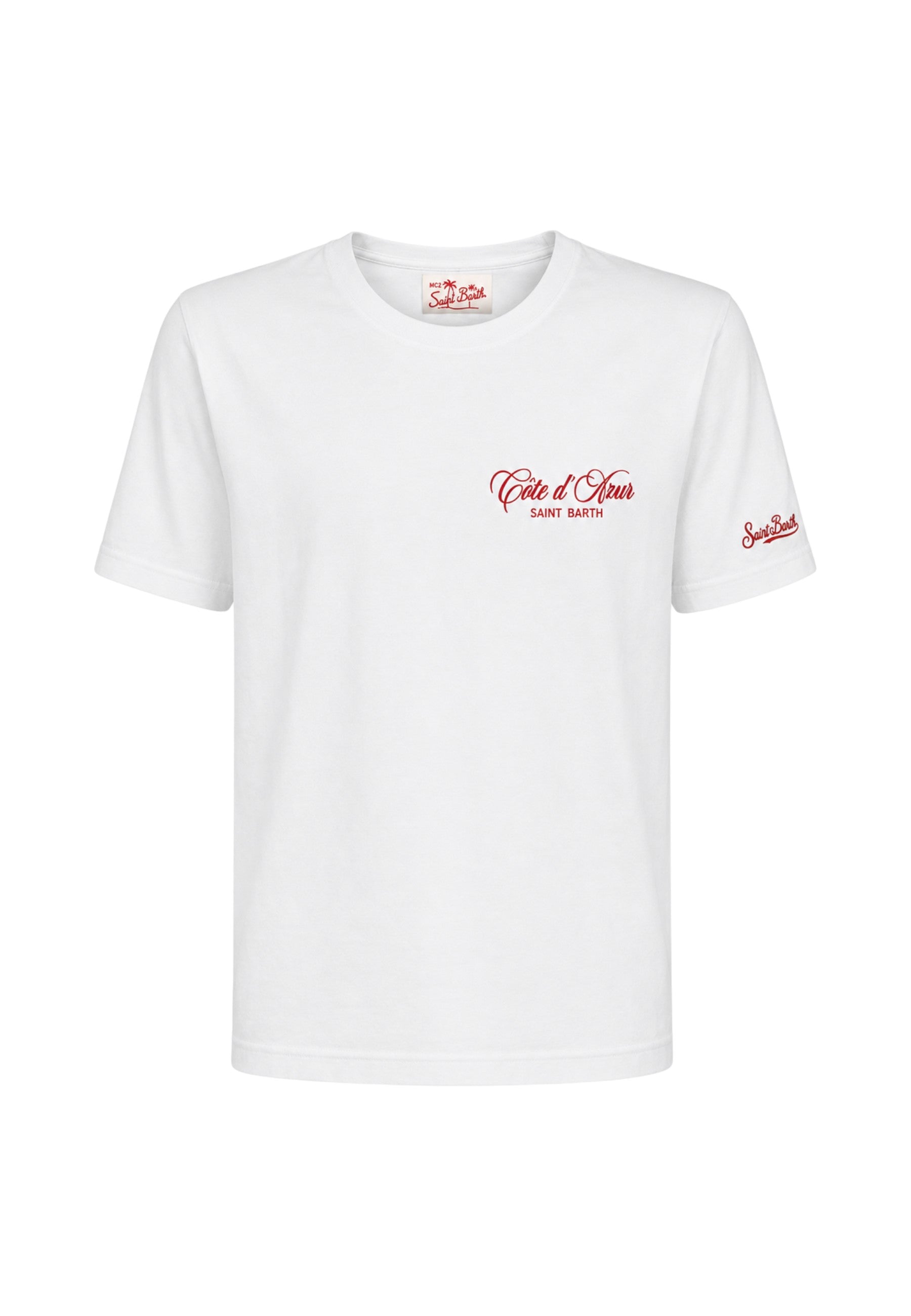 T-Shirt Manica Corta Uomo Mc2 Saint Barth Stampa/Ricamo Fronte E Retro Cote Azure Escape Portland PRL0002