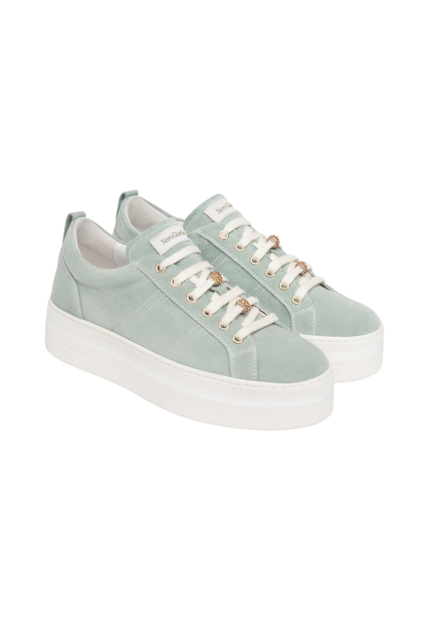 Sneakers Basse Donna Nero Giardini In Pelle Scamosciata Con Dettagli Gioiello Sui Lacci  E615310D