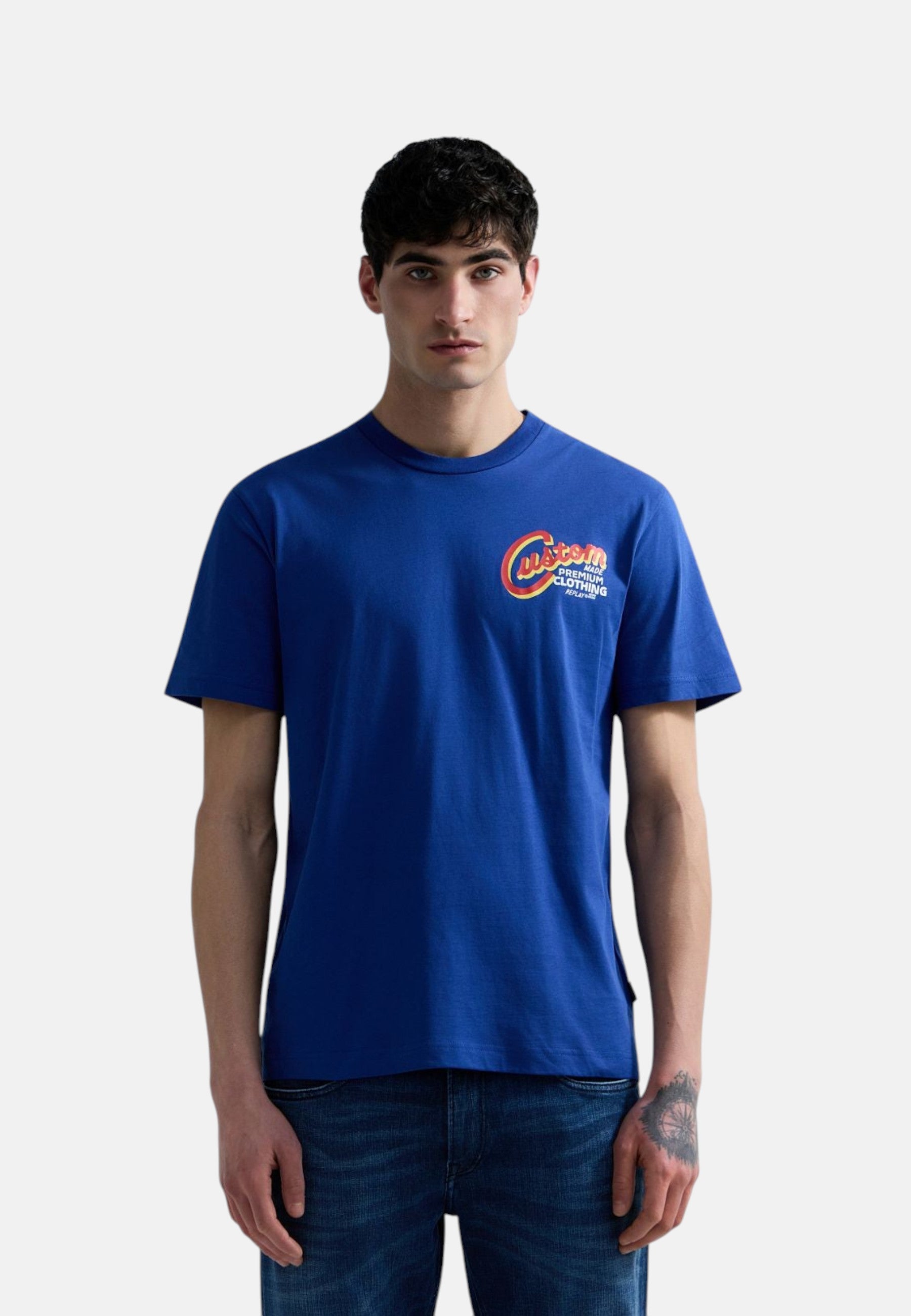 T-Shirt Manica Corta Uomo Replay In Jersey Con Mini Stampa Vintage  M3352 .000.2660