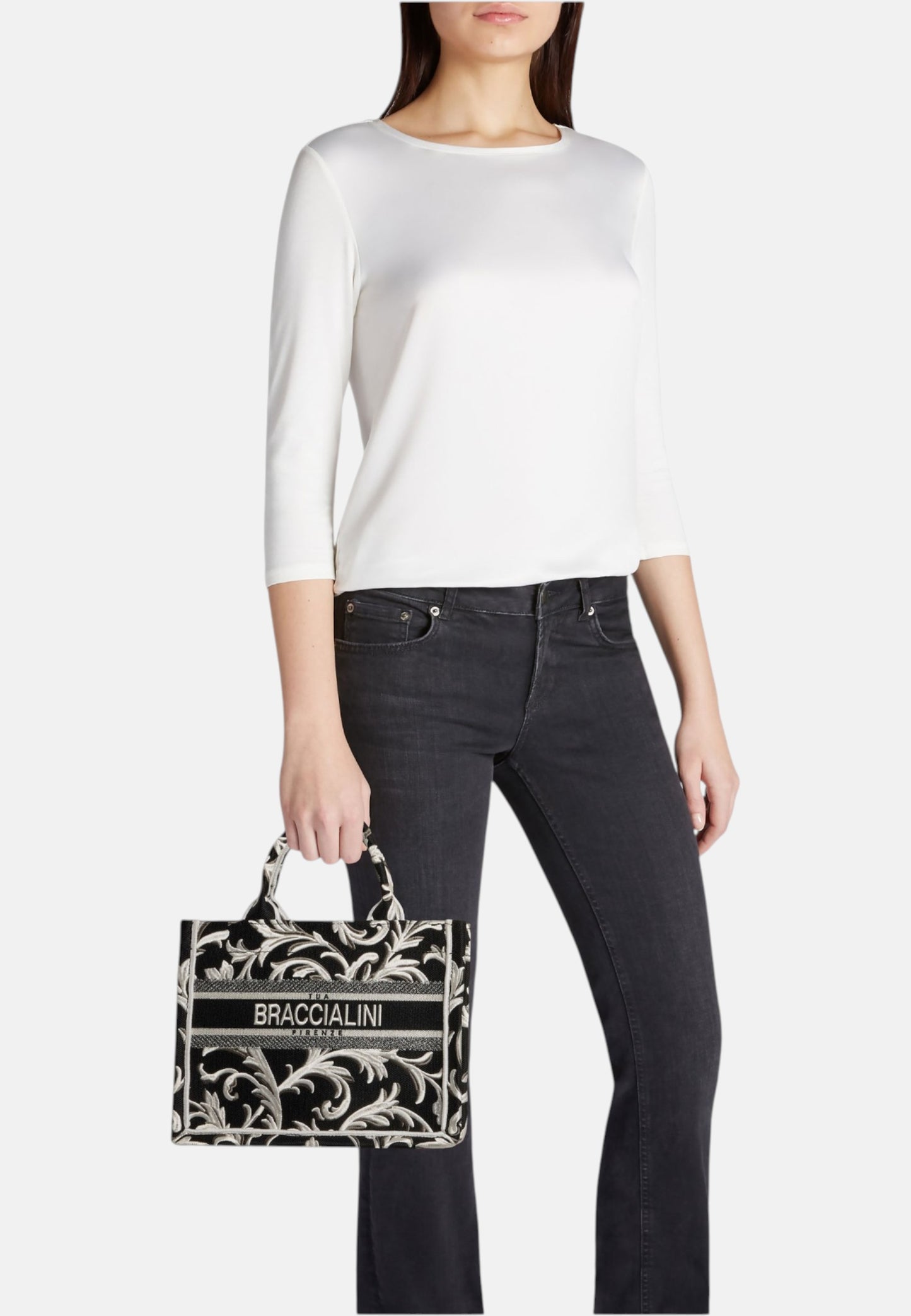 Borsa A Mano Donna Braccialini Tote Medium In Tessuto Con Ricami Esclusivi Queen B18920TY