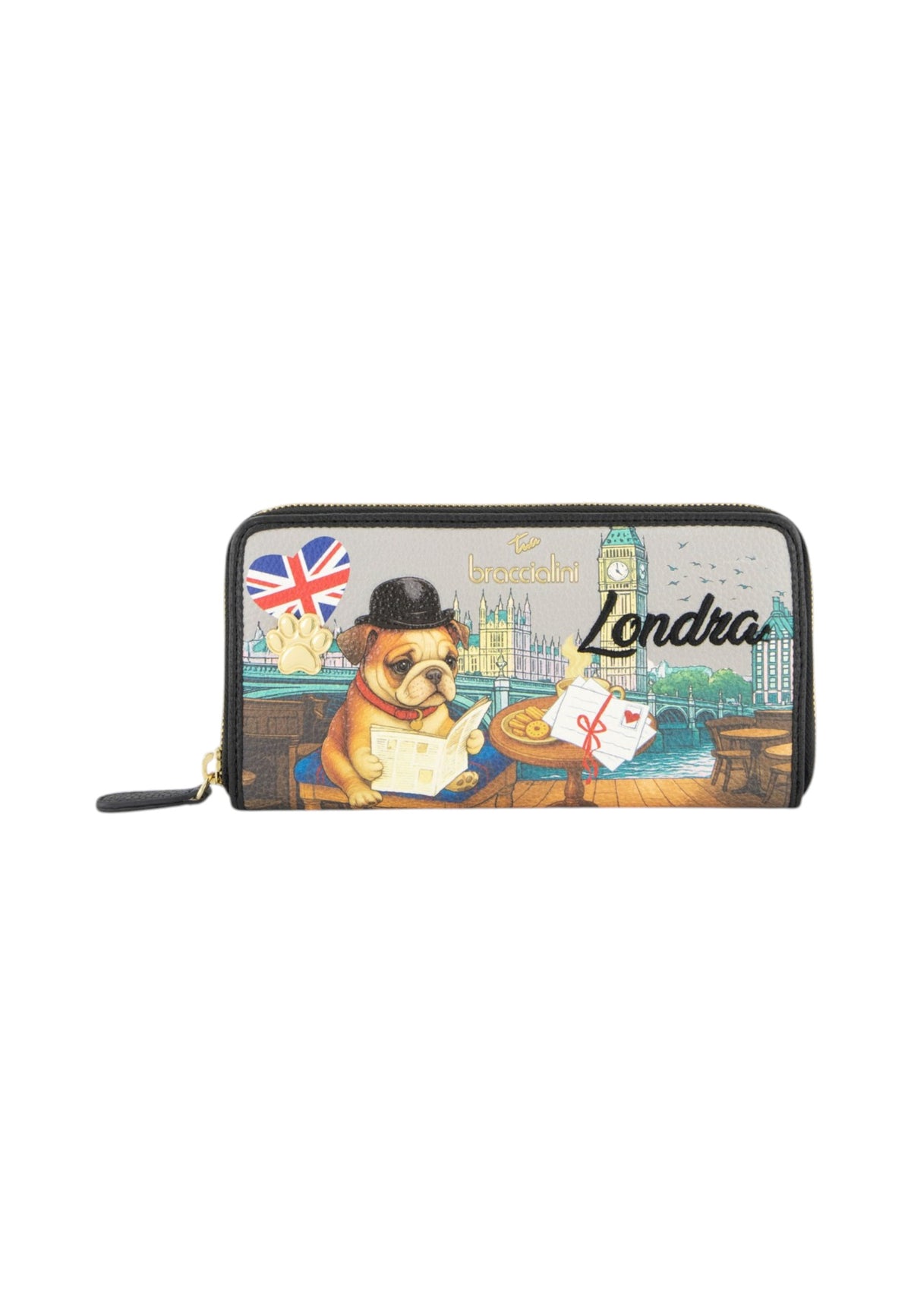 Portafoglio Con Zip Donna Braccialini Lungo, Chiusura con zip, Stampa Cartoline dedicata a Londra, Dimensioni: 18.5 x 3 x 10 Cm Cartoline Londra B19167_126CA