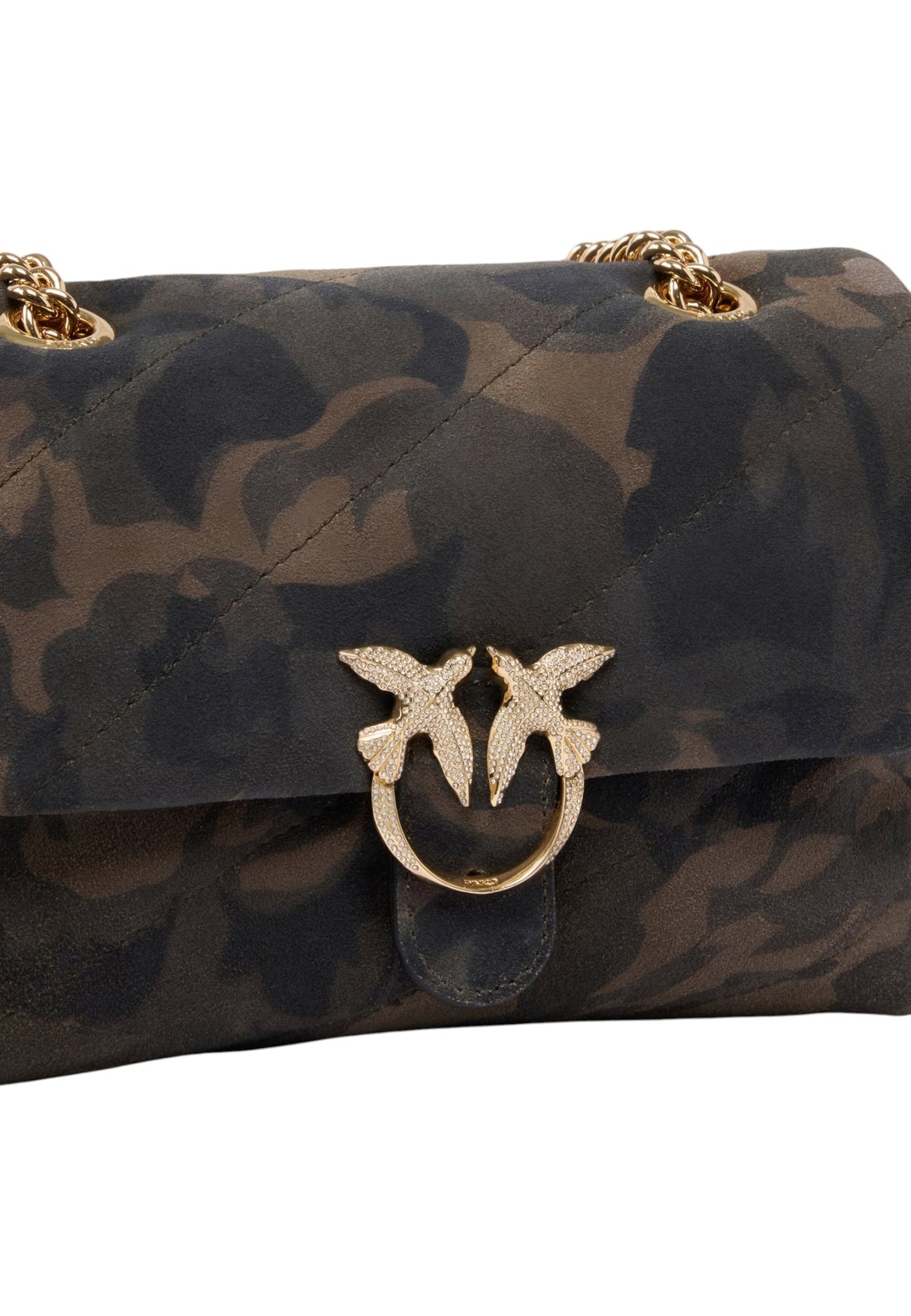 Borsa A Tracolla Donna Pinko Pelle scamosciata stampata, effetto trapuntato, fibbia Love Birds, tracolla a catena, misure 22 x 8 x 16 cm Love Puff Mini Suede Print 100039A3LR