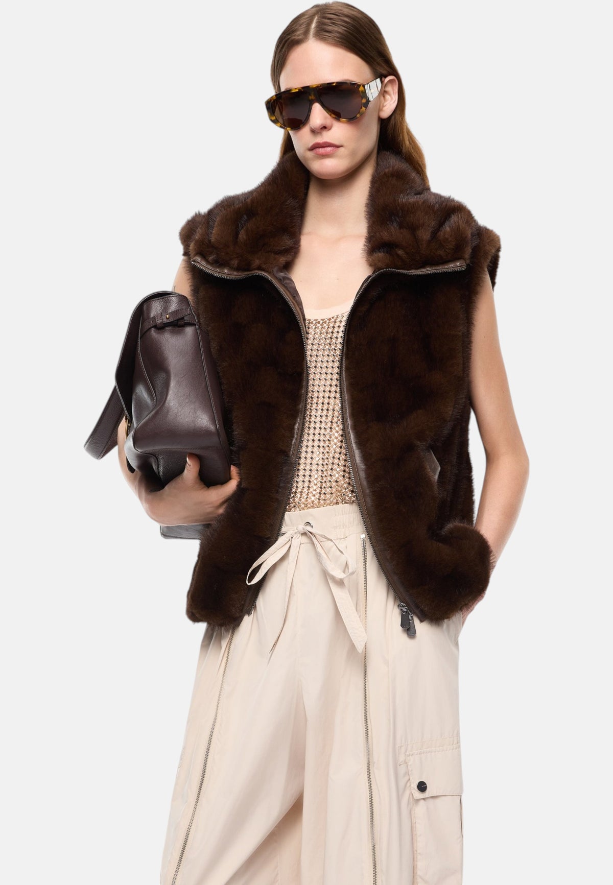 Gilet  Donna Pinko Effetto pelliccia sintetica, collo rialzabile, zip a doppio cursore, tasche oblique a filetto, coulisse interna al fondo, fodera jacquard con logo Love Birds Glossinia 106939A3C5