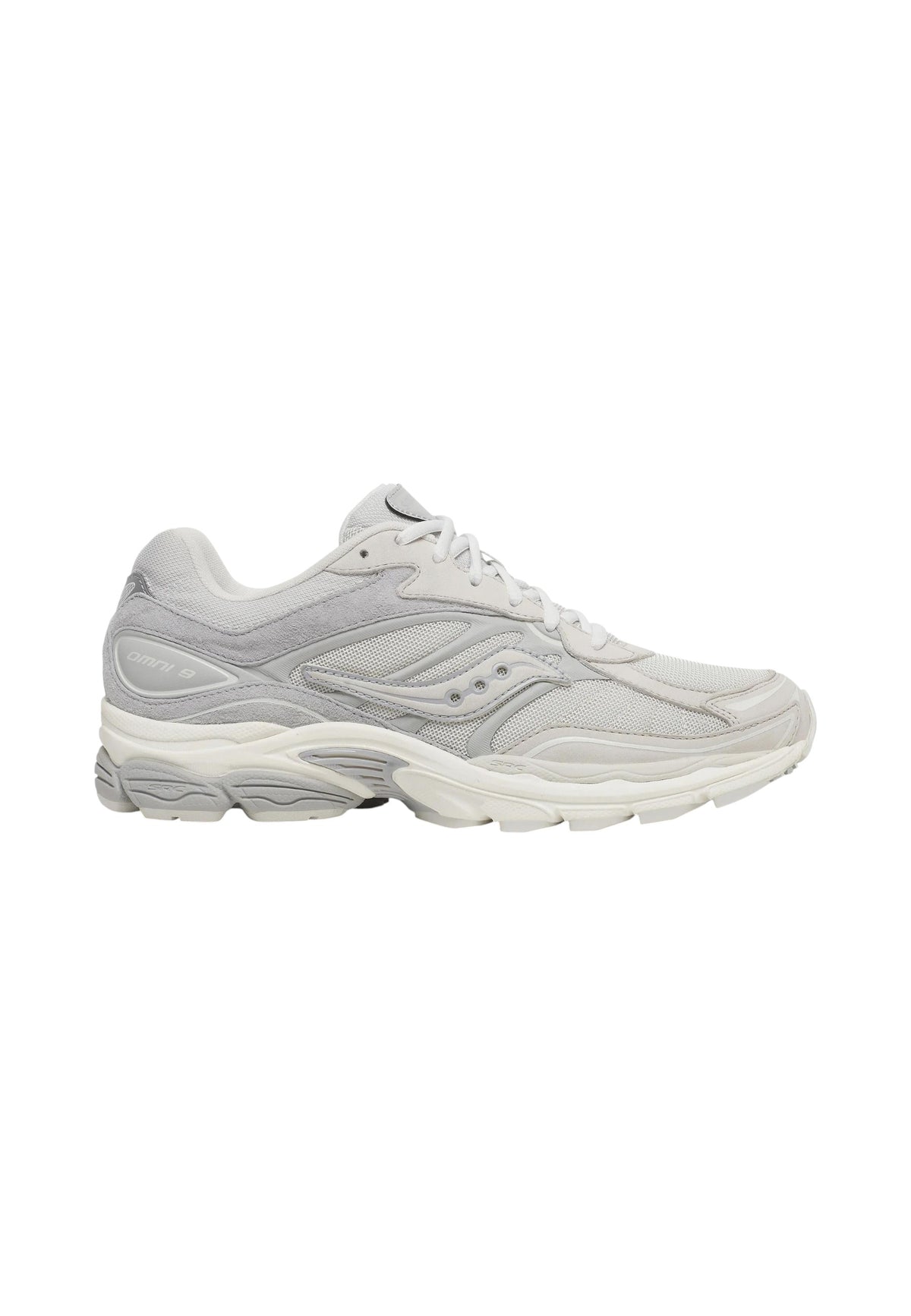 Sneakers Basse Uomo Saucony Chiusura con lacci, Tomaia in mesh aperto traspirante, Inserti in pelle scamosciata, Gabbia stabilizzante gommata, Ammortizzazione GRID Progrid Omni 9 S101835